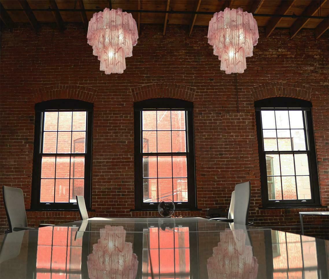 Pair Murano Glass Chandeliers, Pink Alabaster photo 3615.0