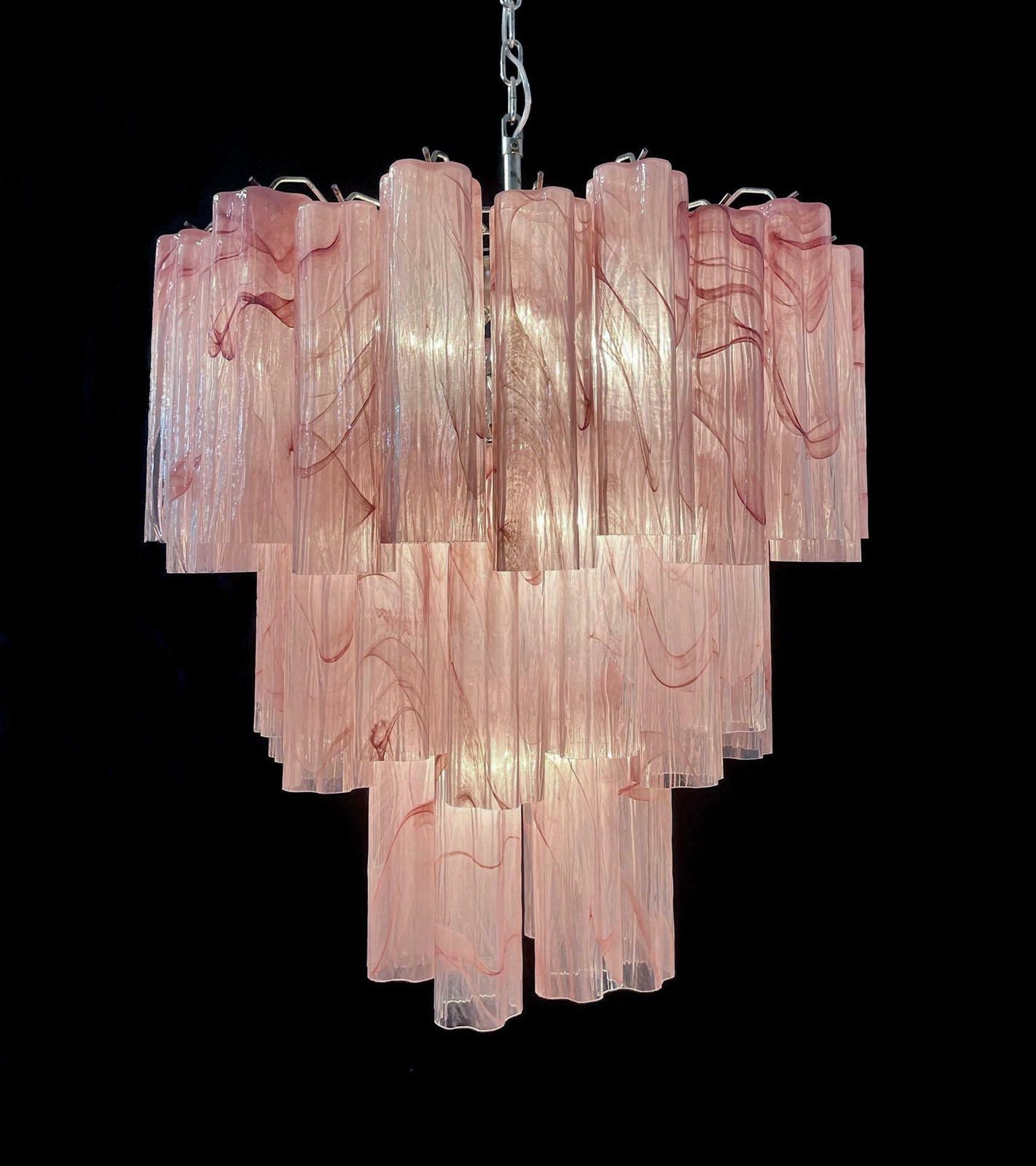 Lighting Pair Murano Glass Chandeliers, Pink Alabaster photo