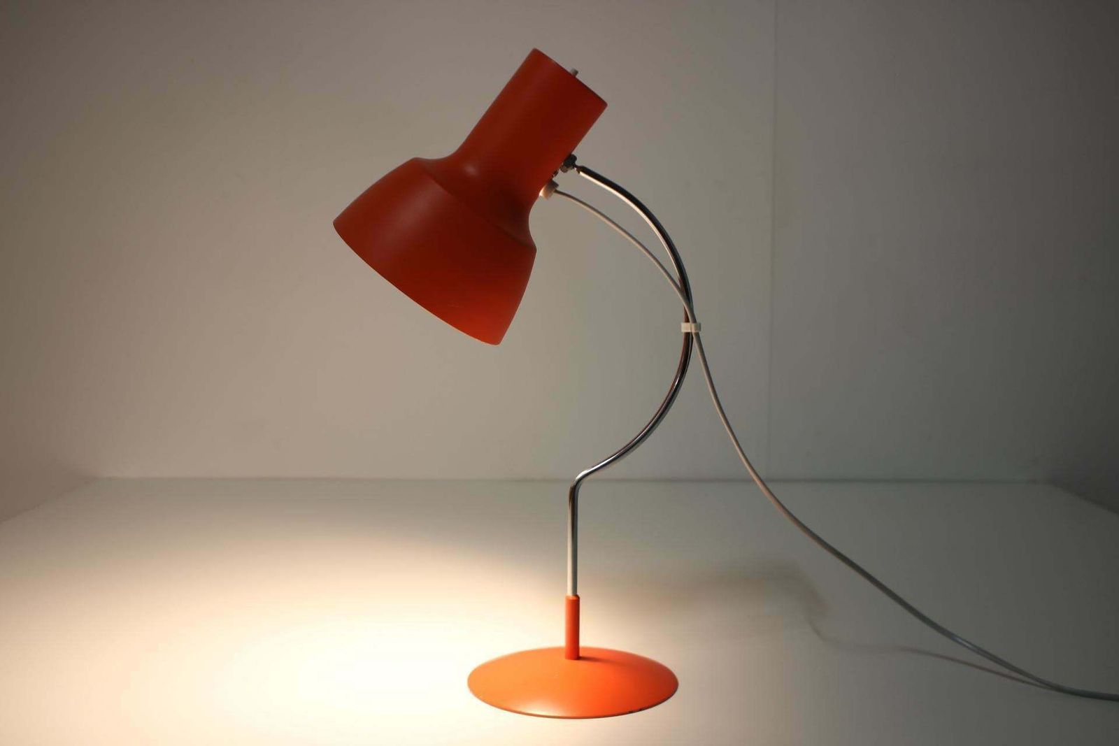 photo for sale 1960s Pair Of Josef Hurka Orange Red Desk Lamps, Czechoslovakia