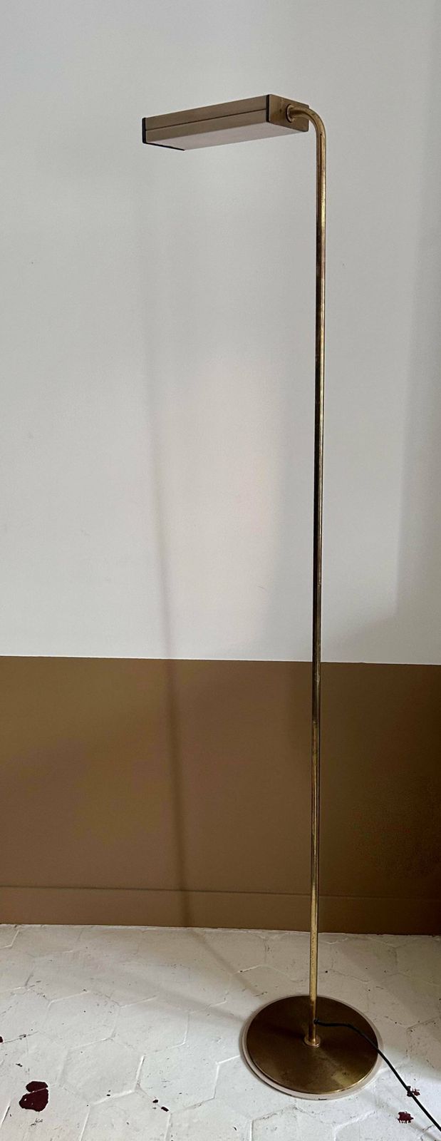 photo for sale Vintage Floor Lamp, Solid Brass And Cream Lacquered Metal, Italy 1970s
