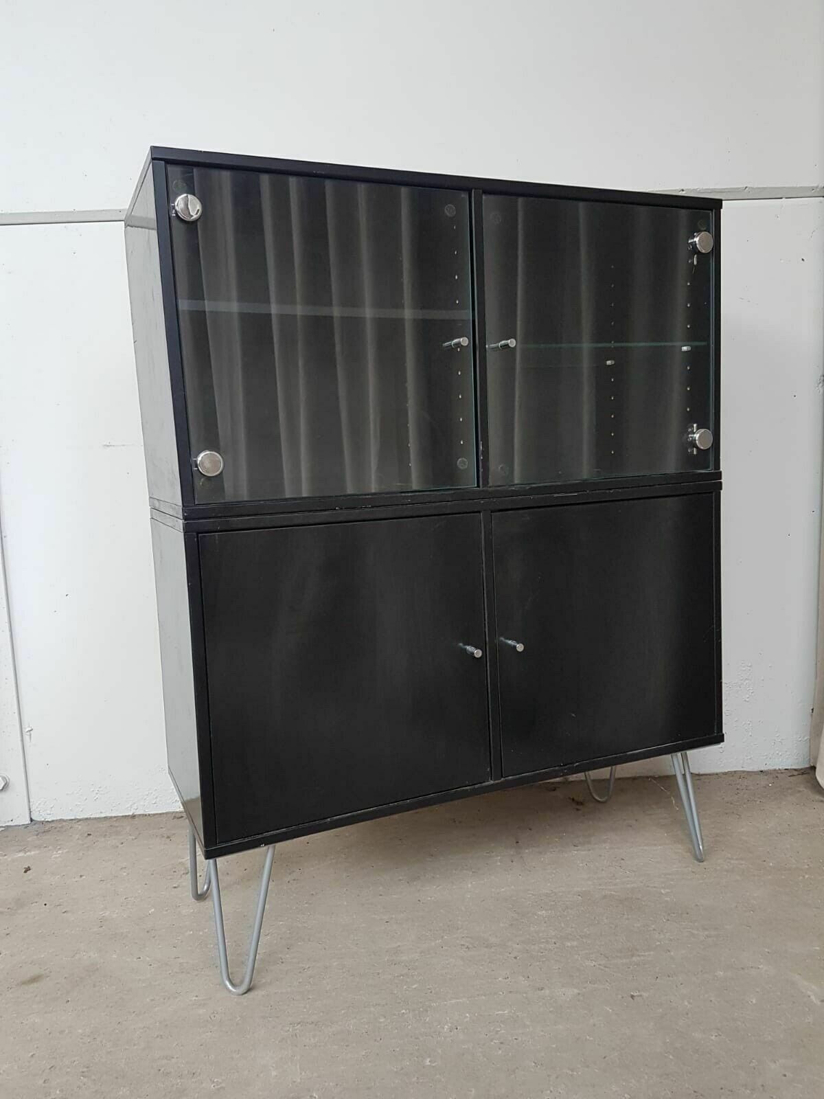Vtg Late Mid Century Danish Denka Cabinet Set 2 Wall Storage Media Unit photo 310.5