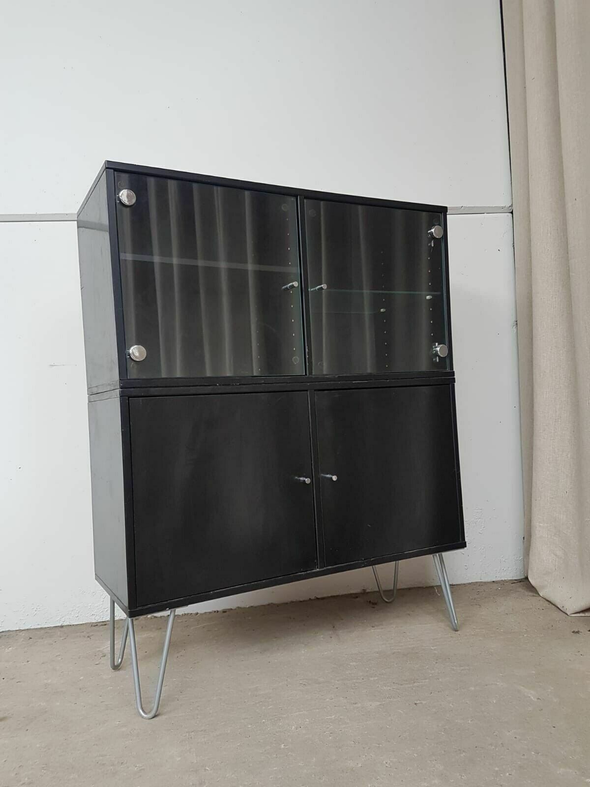 Vtg Late Mid Century Danish Denka Cabinet Set 2 Wall Storage Media Unit photo vinterior