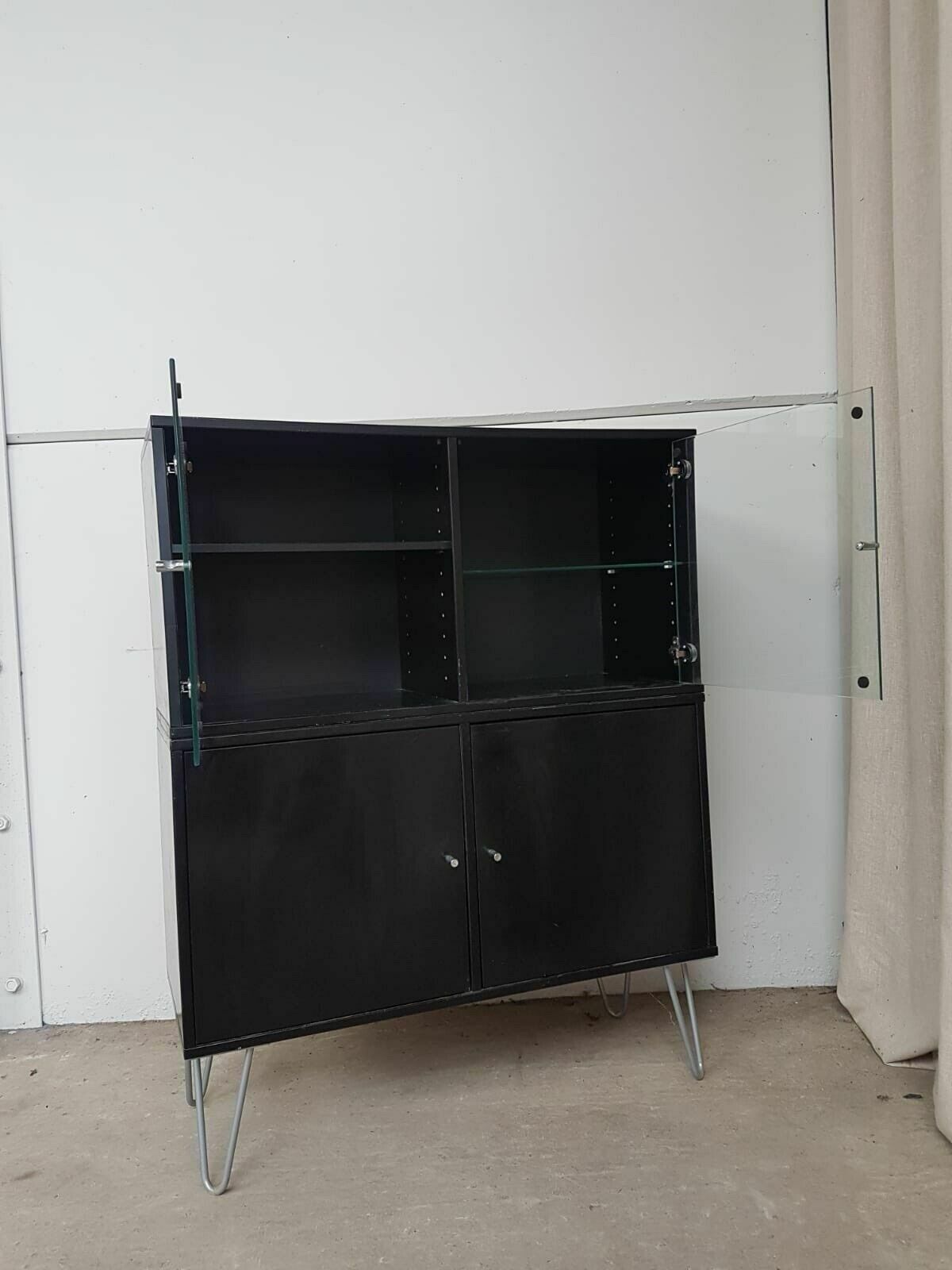 Vtg Late Mid Century Danish Denka Cabinet Set 2 Wall Storage Media Unit photo buy