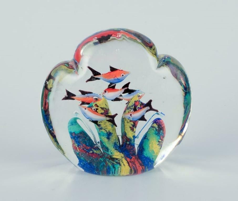 Scandinavian Glass Artist. Set Of Three Paperweights In Art Glass. photo for sale