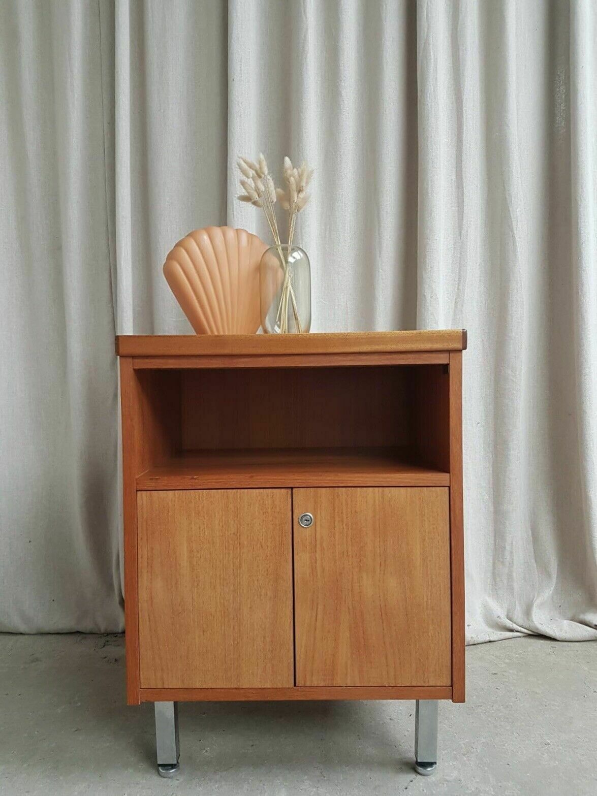 Vtg Mid Century Teak Side Bedside Media Office Cabinet Cupboard Retro
