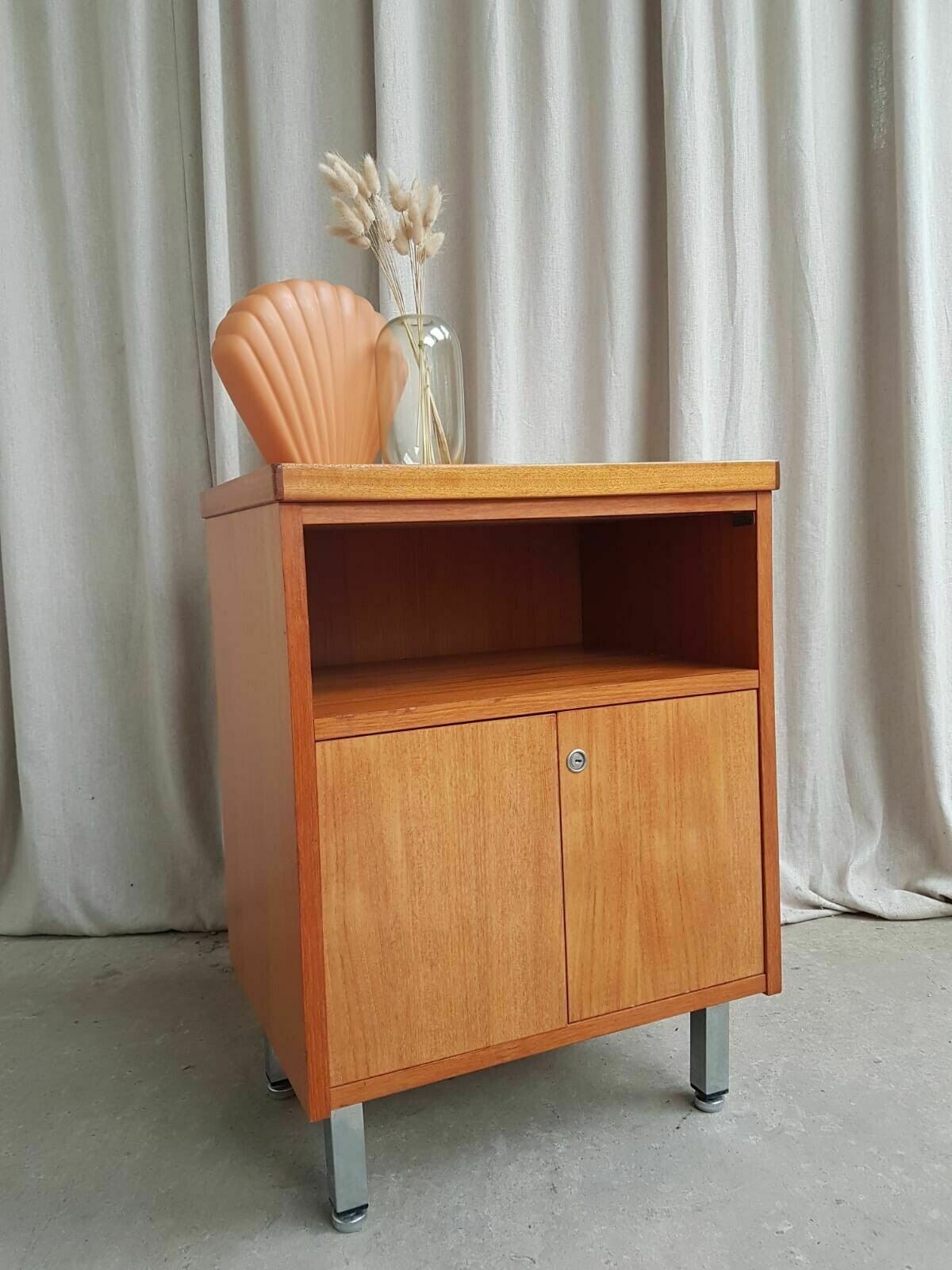 Vtg Mid Century Teak Side Bedside Media Office Cabinet Cupboard Retro photo furniture