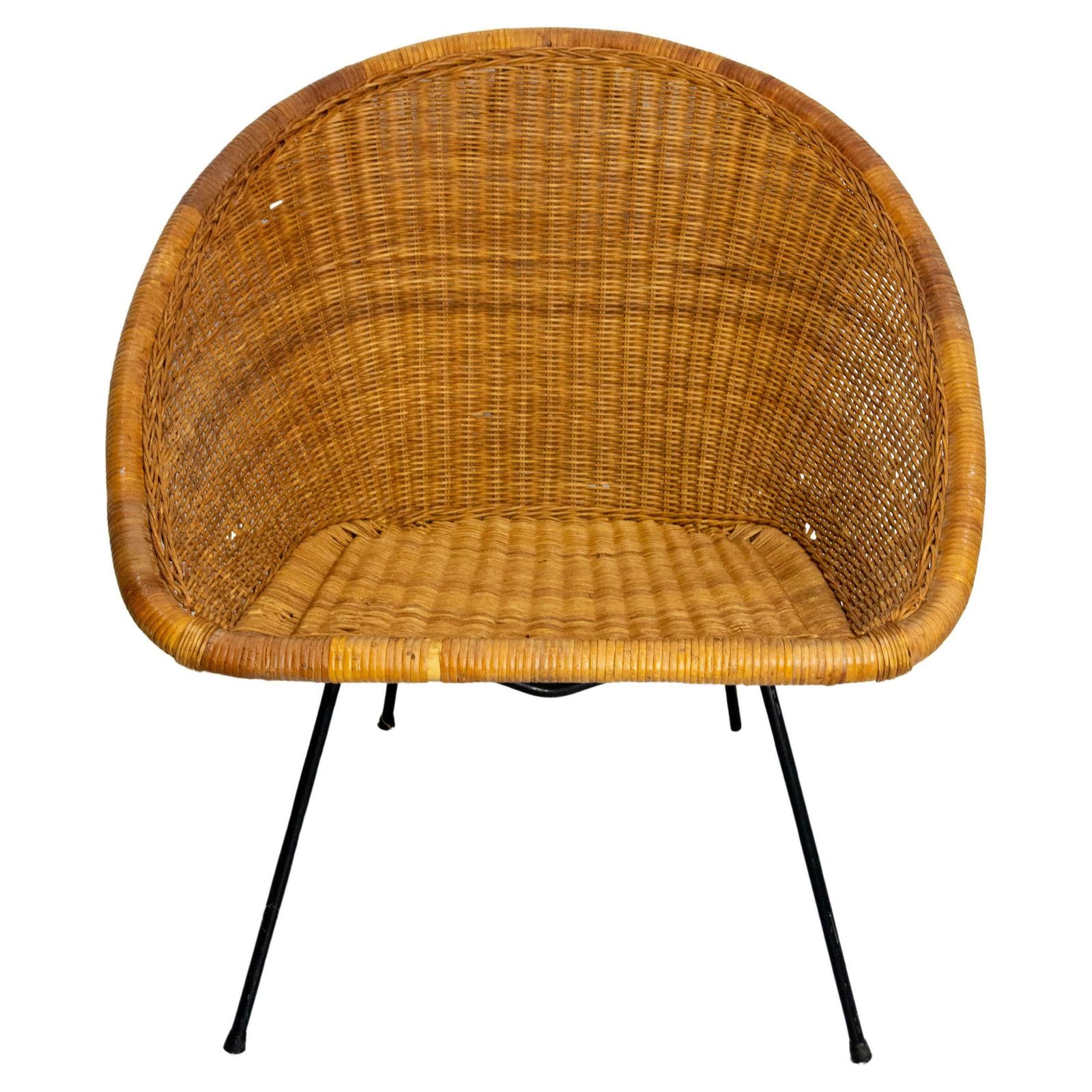 Wicker Shell Armchair On Metal Base French, Circa 1960