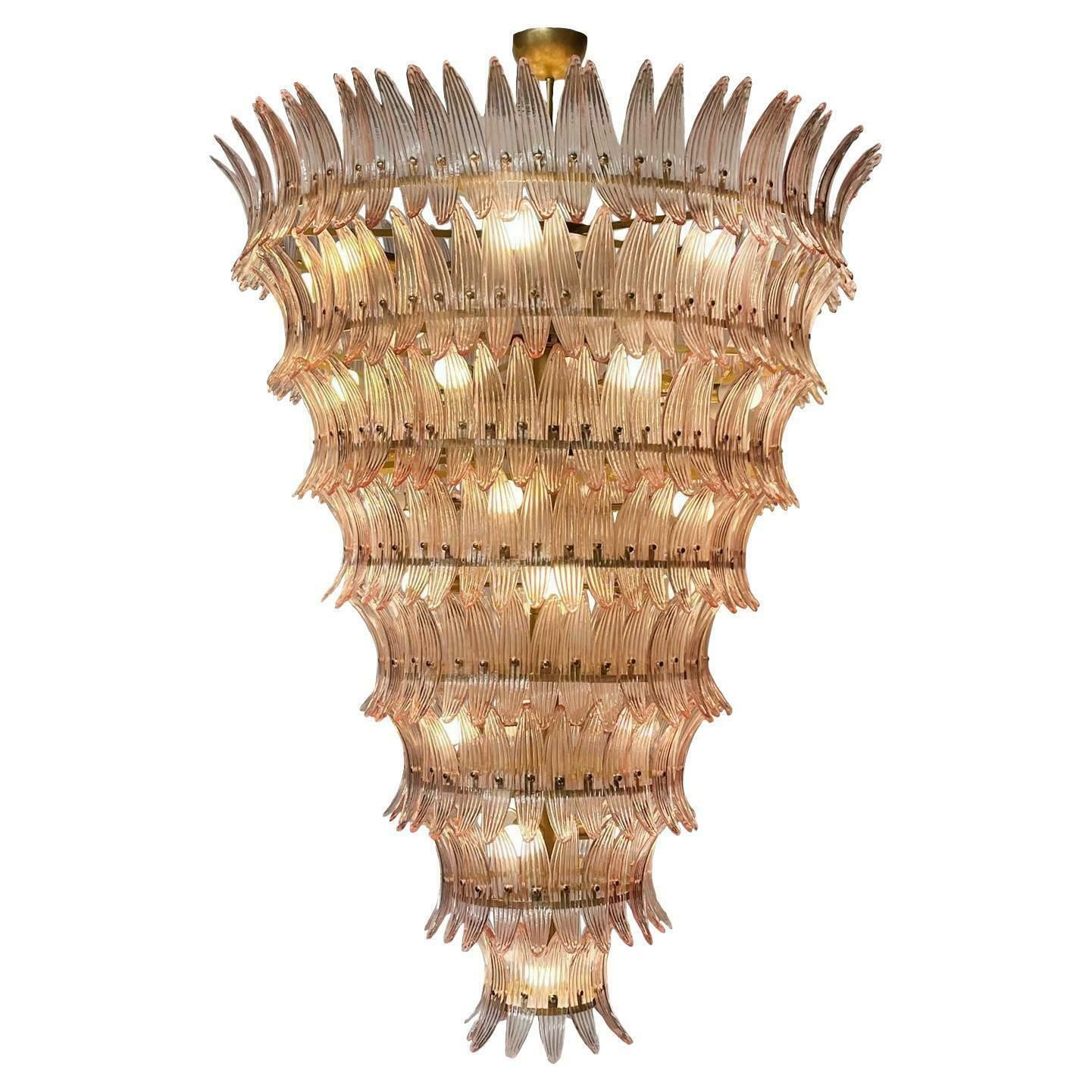 Giant Royal Pink Palmette Chandelier, Murano