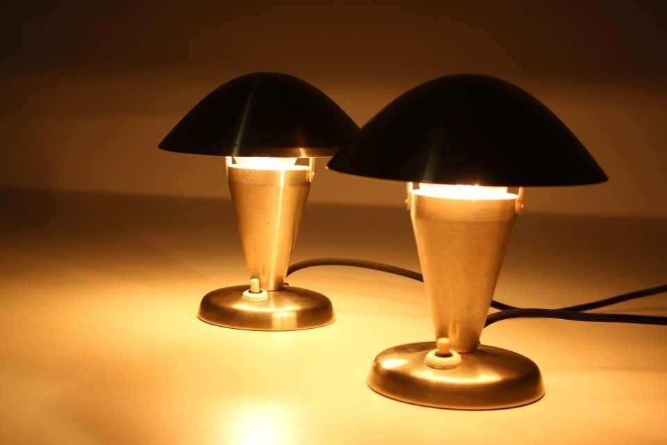 1930s Pair Of Chrome Plated Bauhous Lamps, Czechoslovakia photo 664.0