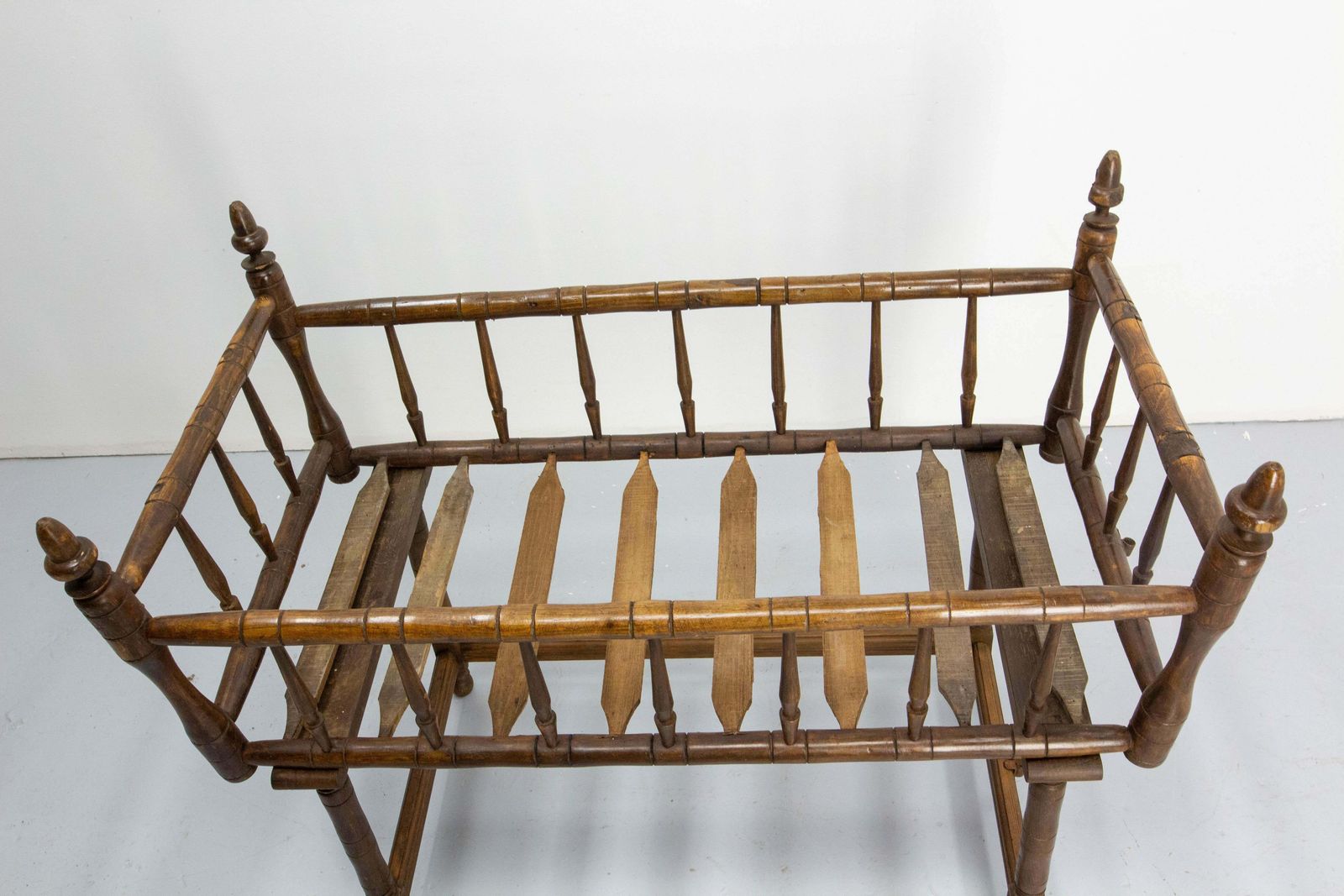 photo for sale 19th Century Toy Chest Or Coffer Carved Chestnut Ancient Baby Cradle, French