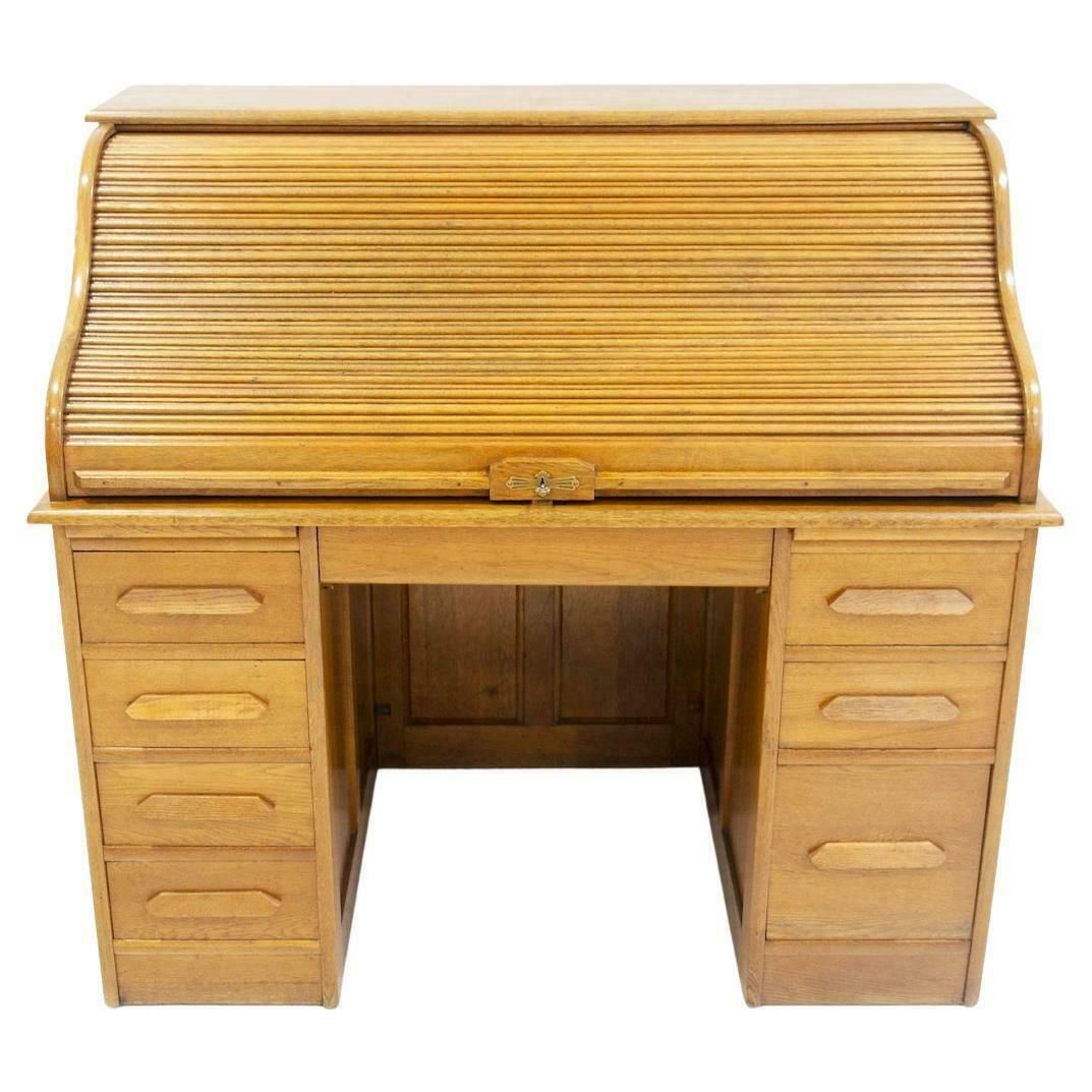 Oak Roll Top Secretary Desk With Drawers
