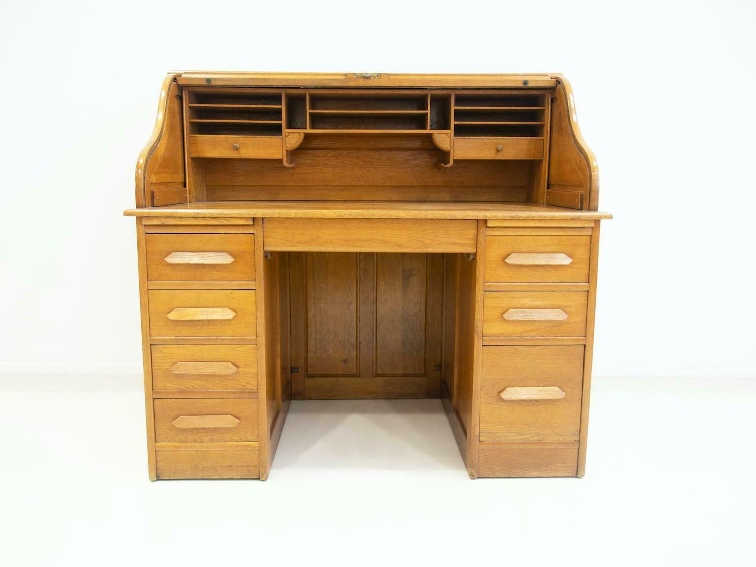 Oak Roll Top Secretary Desk With Drawers photo furniture