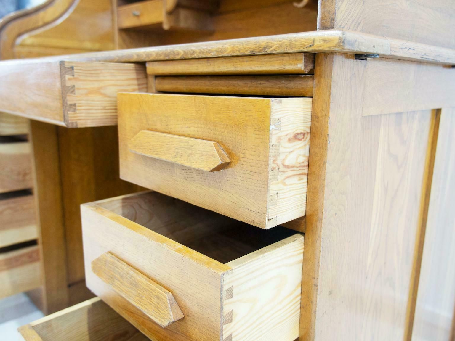 Oak Roll Top Secretary Desk With Drawers photo 3325.0