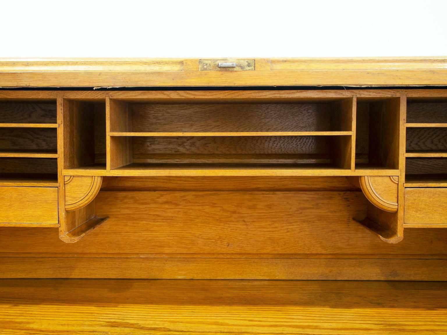 Oak Roll Top Secretary Desk With Drawers photo vintage