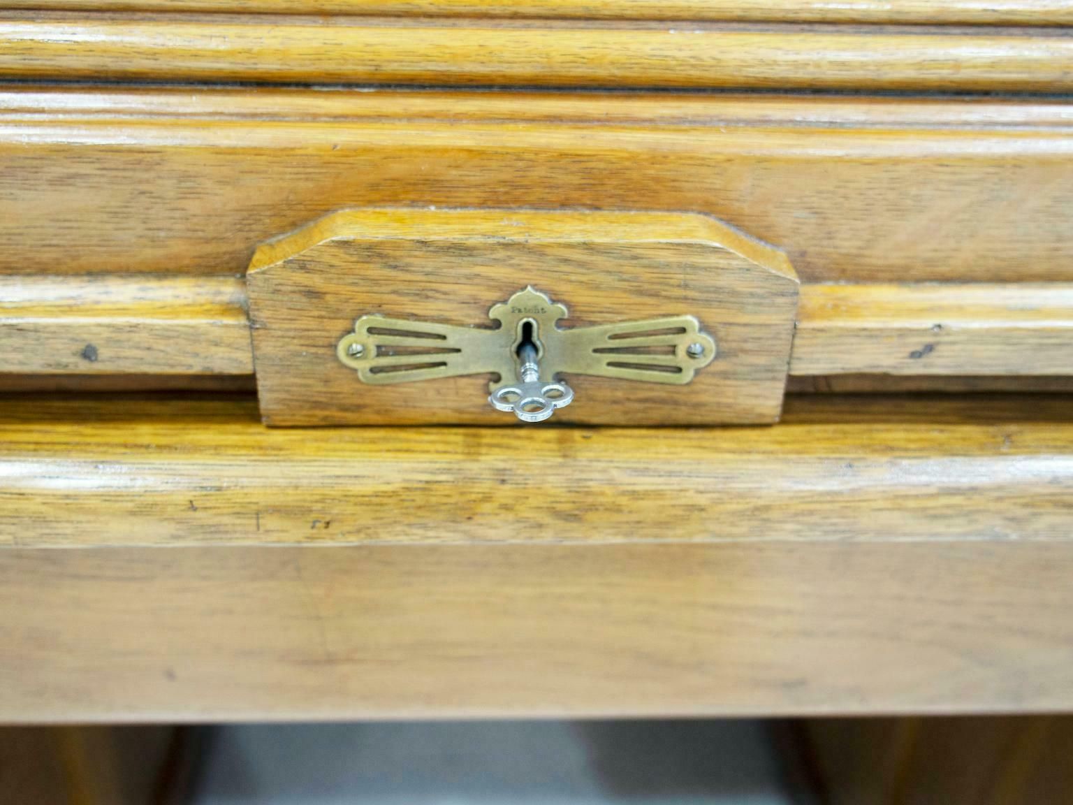 Furniture Oak Roll Top Secretary Desk With Drawers photo