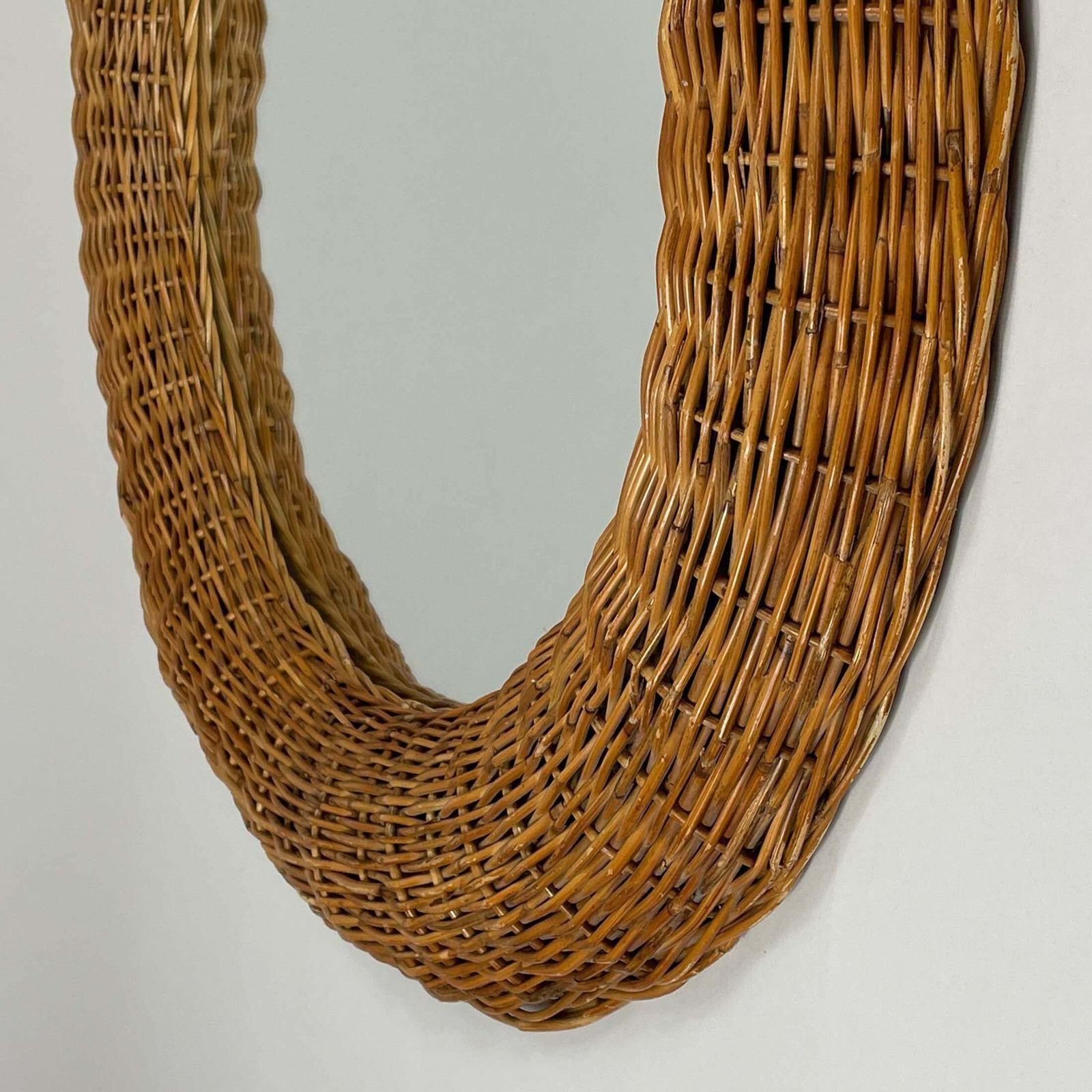 Riviera Style Round Woven Rattan Mirror, France 1950s photo Home Decor