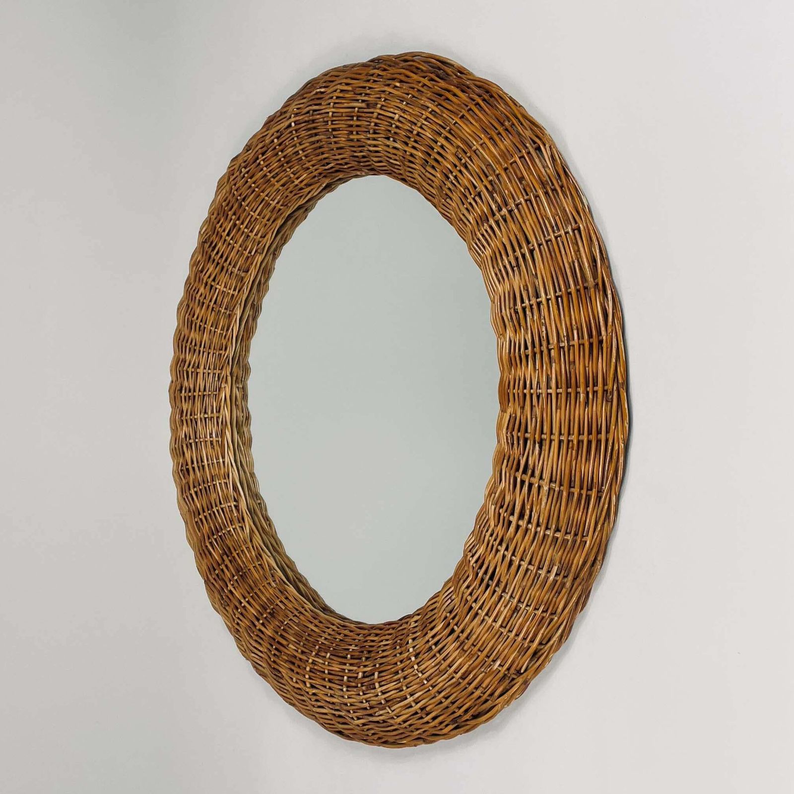 Riviera Style Round Woven Rattan Mirror, France 1950s photo 1048.0