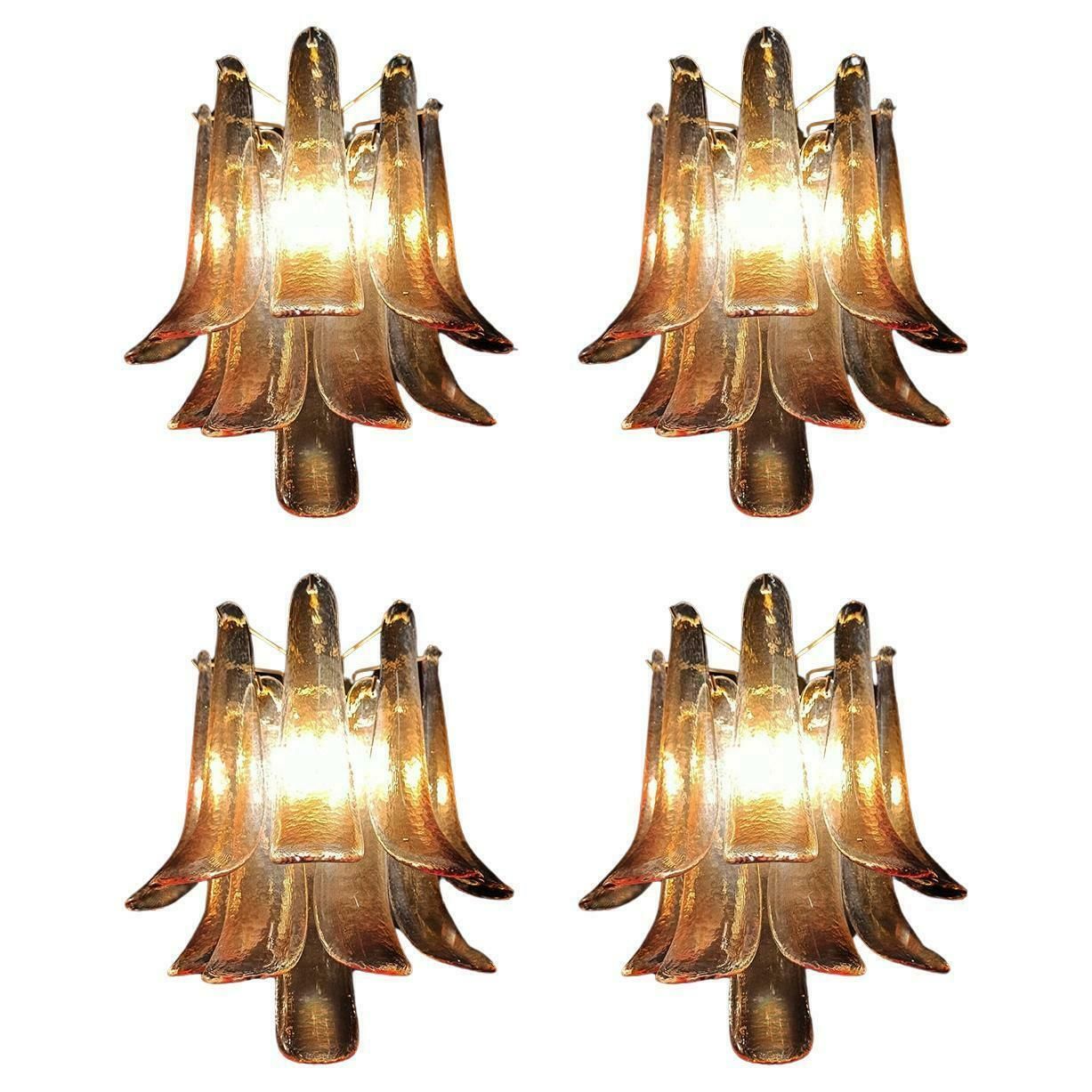 Midcentury Four Of Italian Amber Murano Sconces