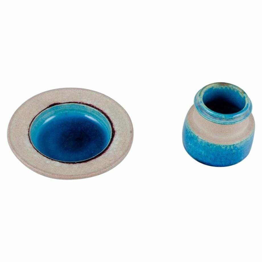 Nils Kähler For Kähler. Small Ceramic Bowl And Small Vase With Turquoise Glaze.