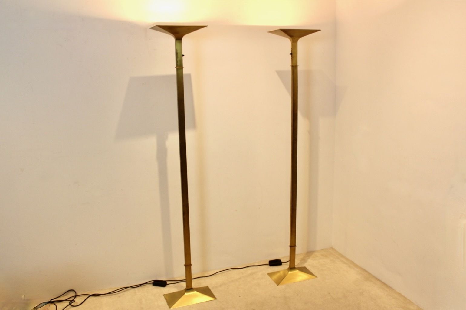 Brass Italian Uplighter Floor Lamp, Stock Of Two photo furniture