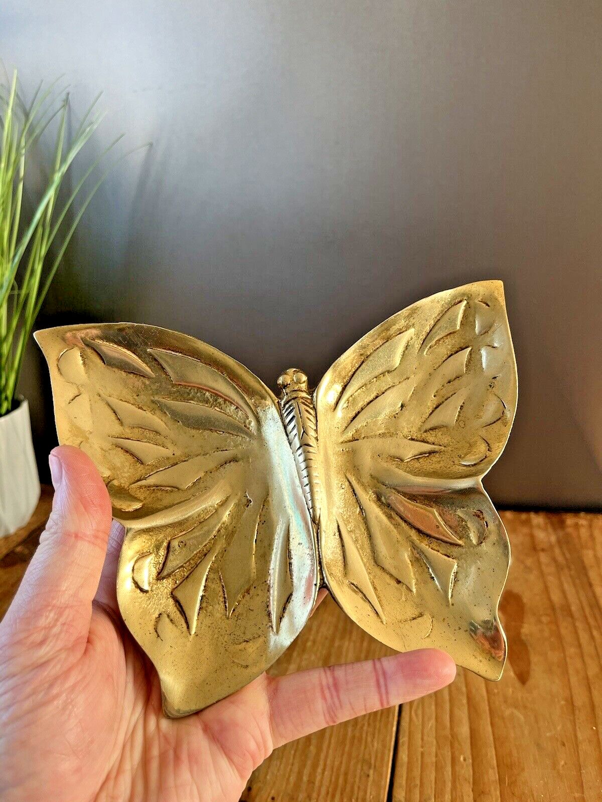 Vintage Brass Butterfly Card Tray Trinket Jewellery Pin Dish Coin Holder Ashtray