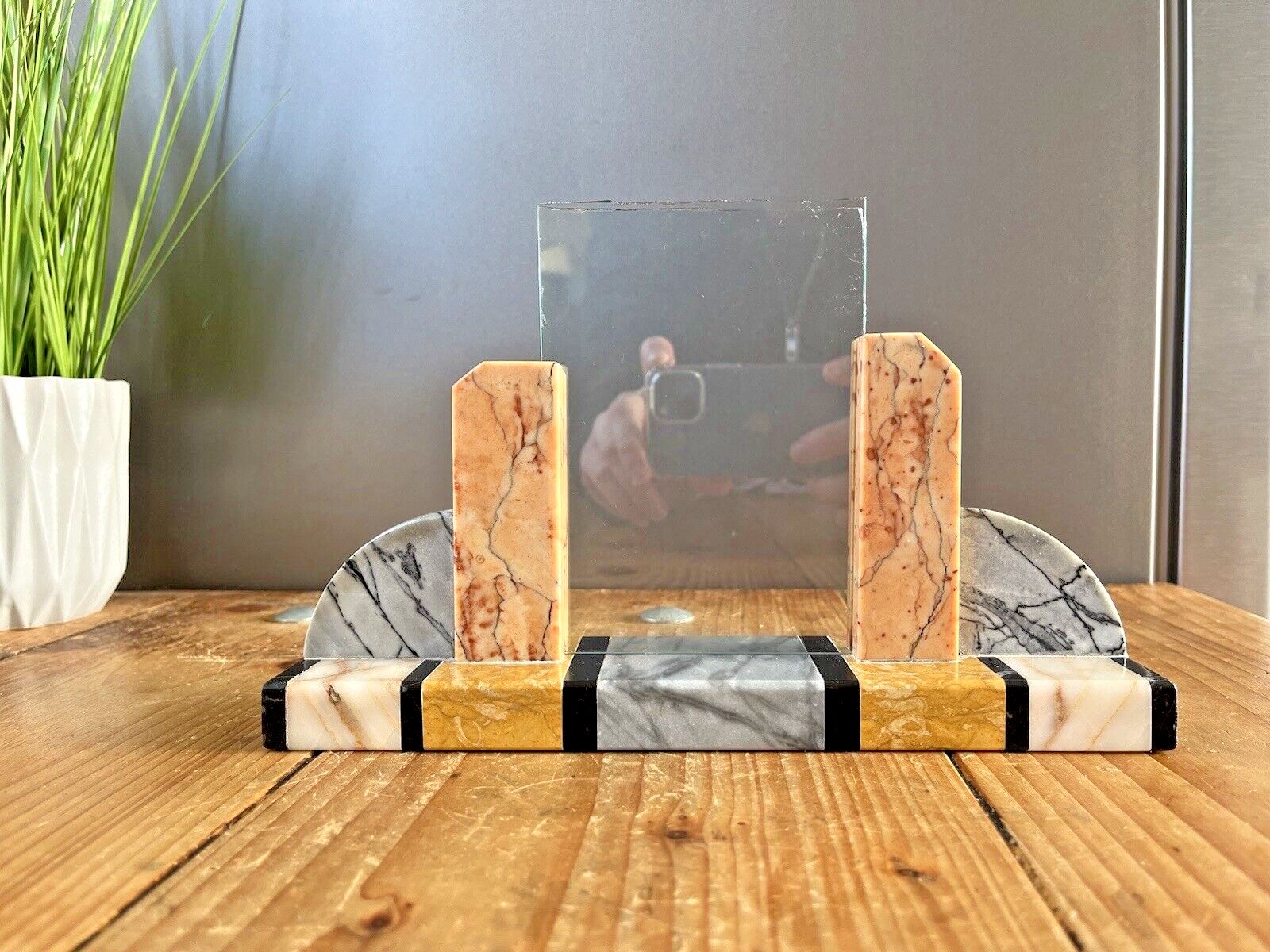 Antique Arched Art Deco French Marble Glass Desk Mantel Photo Picture Frame 30's photo Home Decor