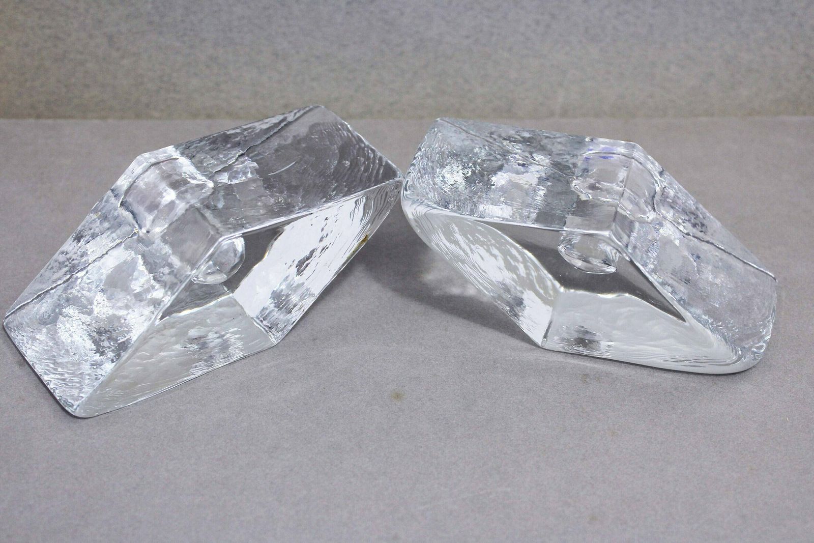 Lovely Duo Of Modern 80s Style Glass Candle Holders photo vintage