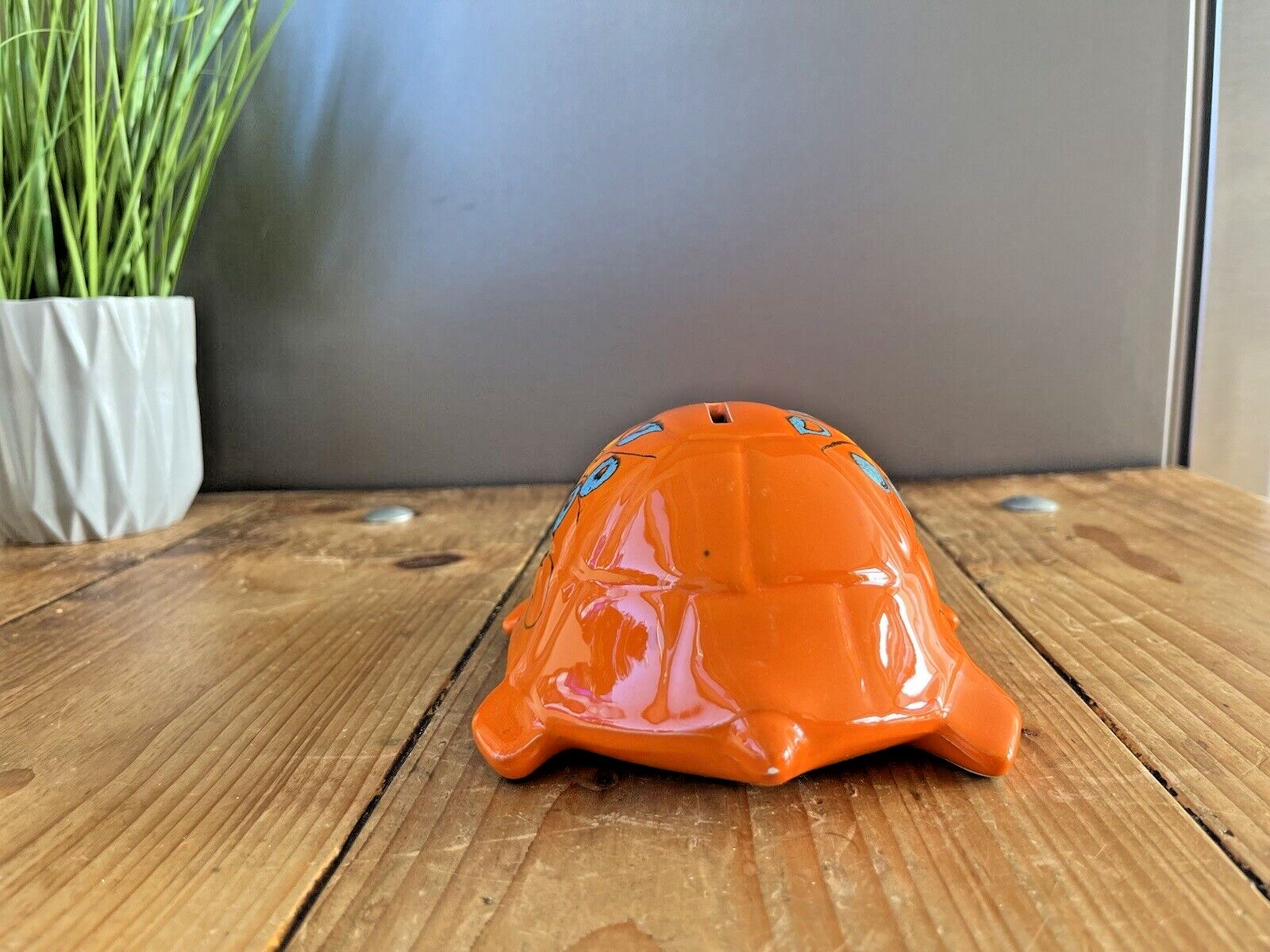 Superb 60's Bright Orange Floral Italian Sica Sicart Pottery Tortoise Money Box photo 50.0