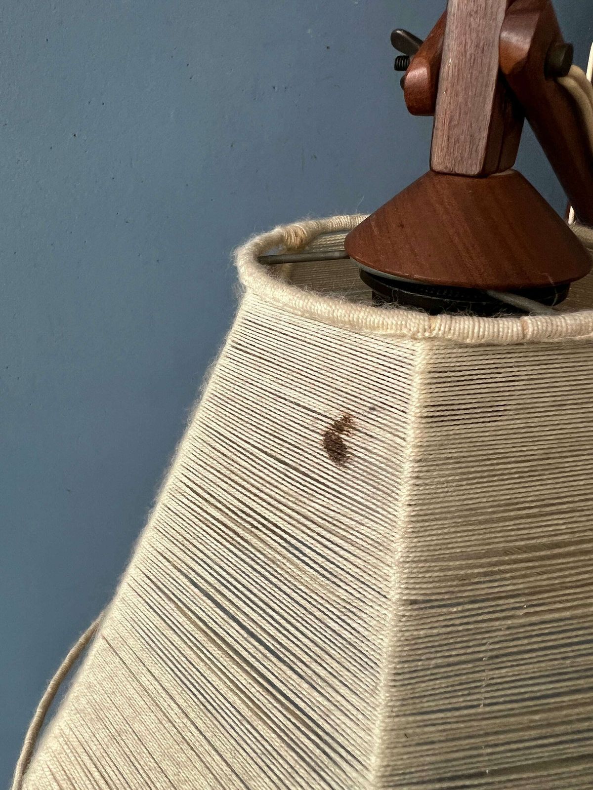 photo for sale Vintage Wooden Scissor Wall Lamp With Rope Shade