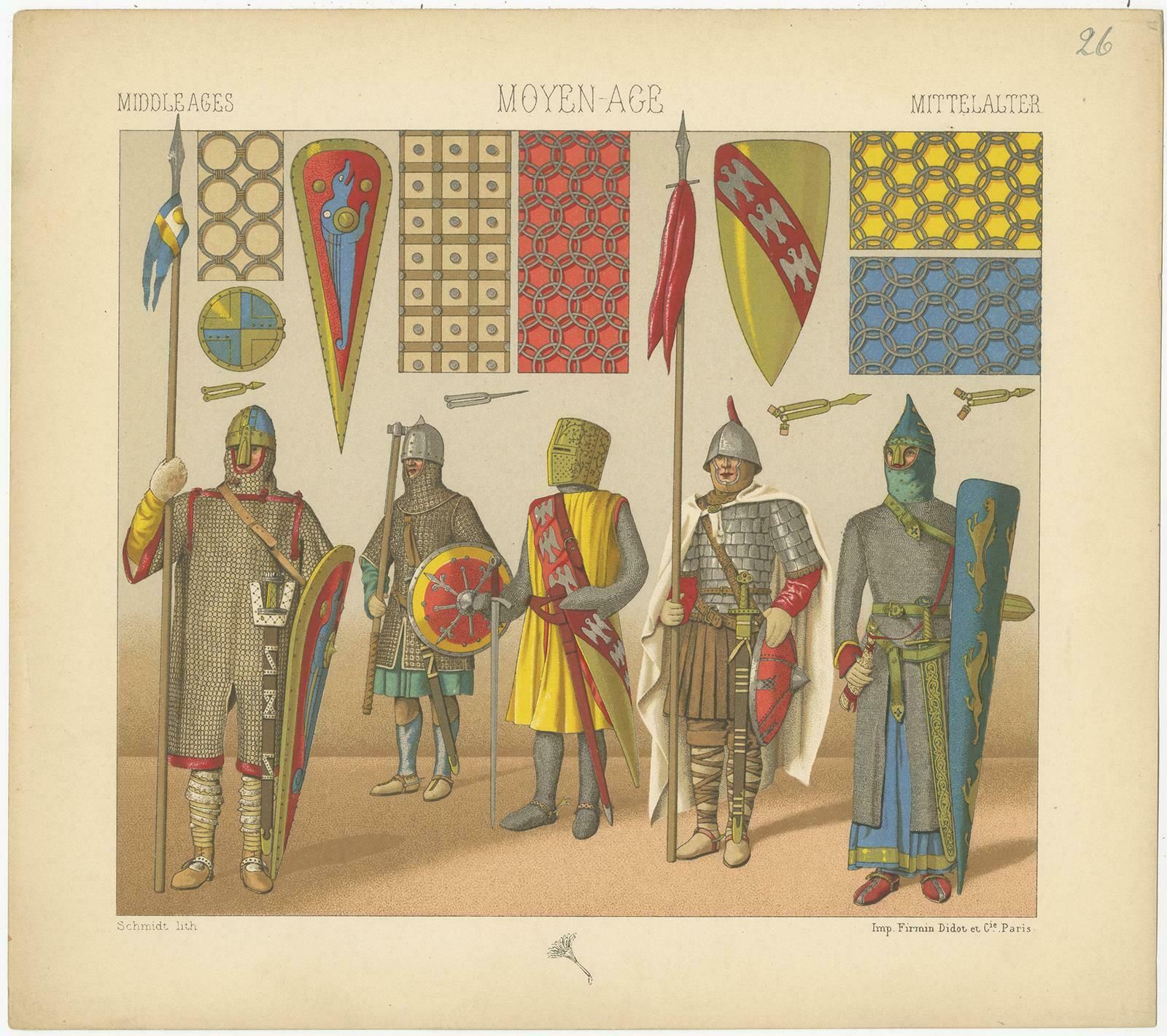 Antique Print Of Knights With Middle Ages Armament, Circa 1880 photo furniture