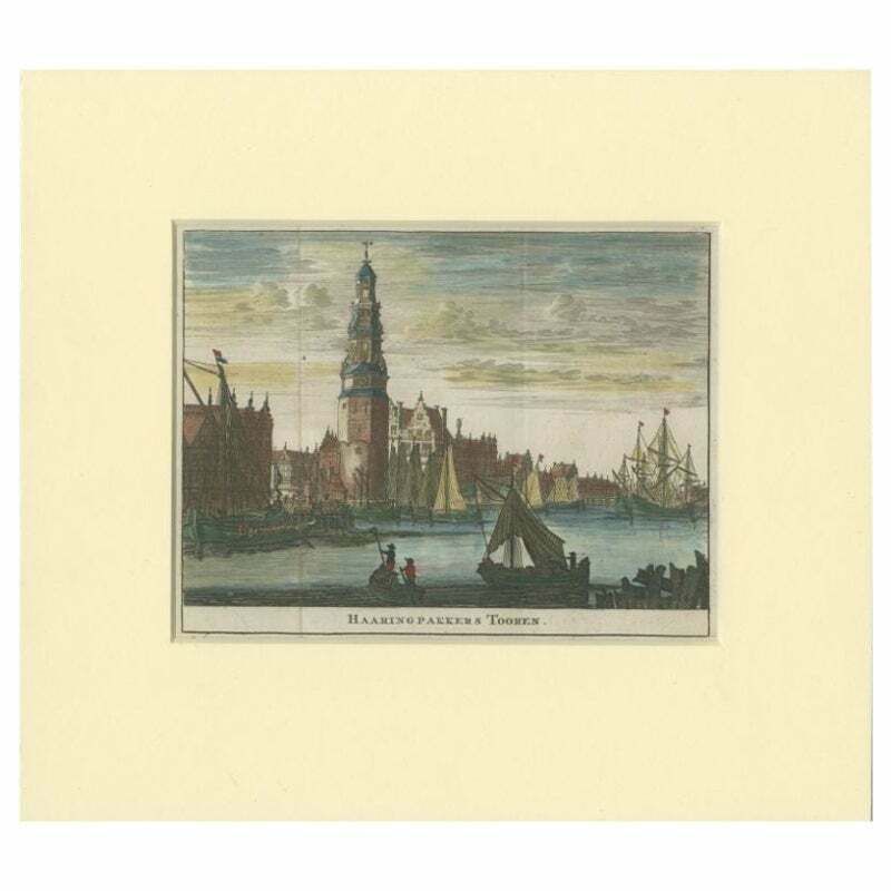 Antique Print Of The 'Haringpakkerstoren' In Amsterdam By Ratelband, 1737