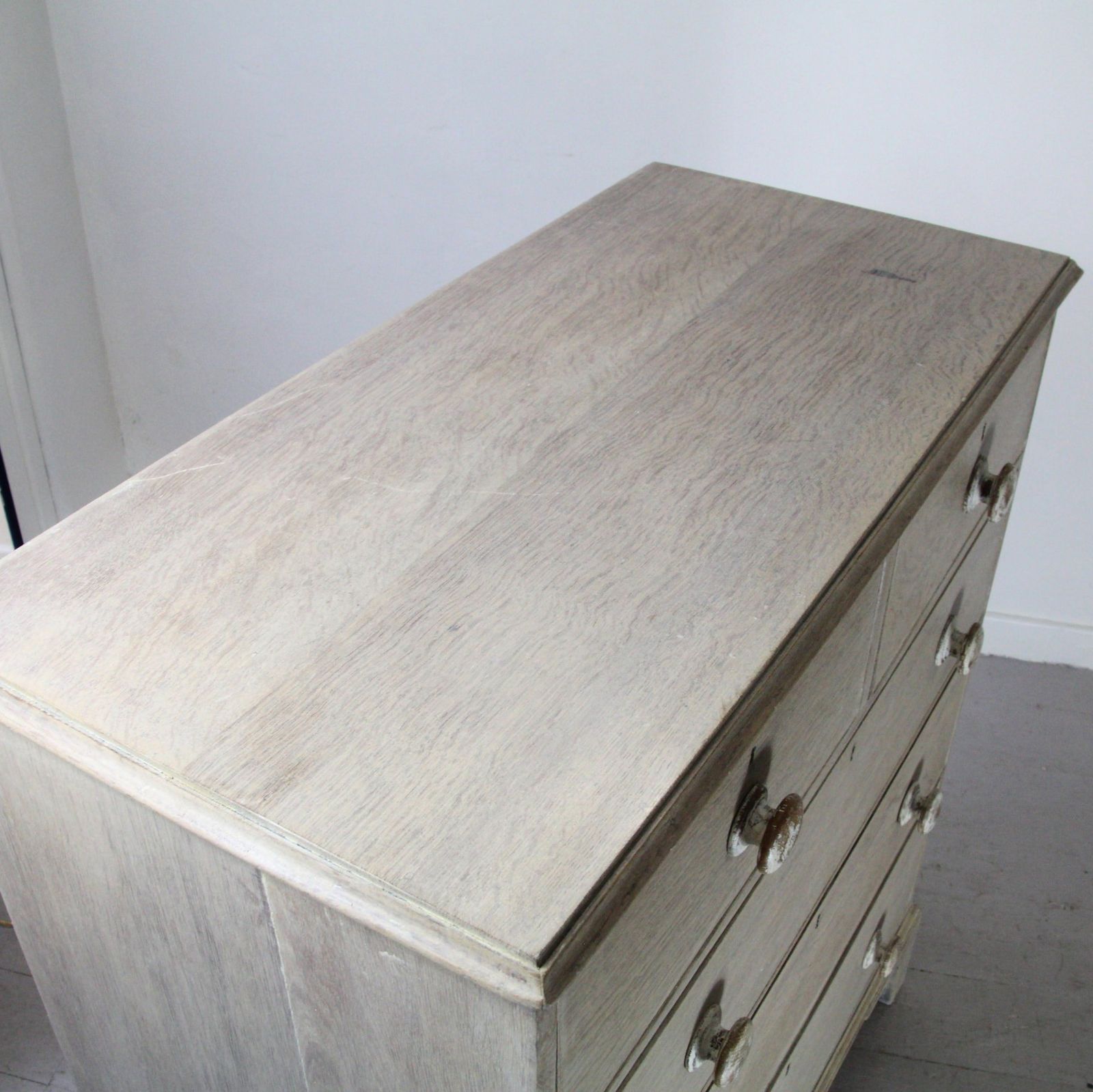 Antique Lime Washed Oak Chest Of Drawers photo for sale