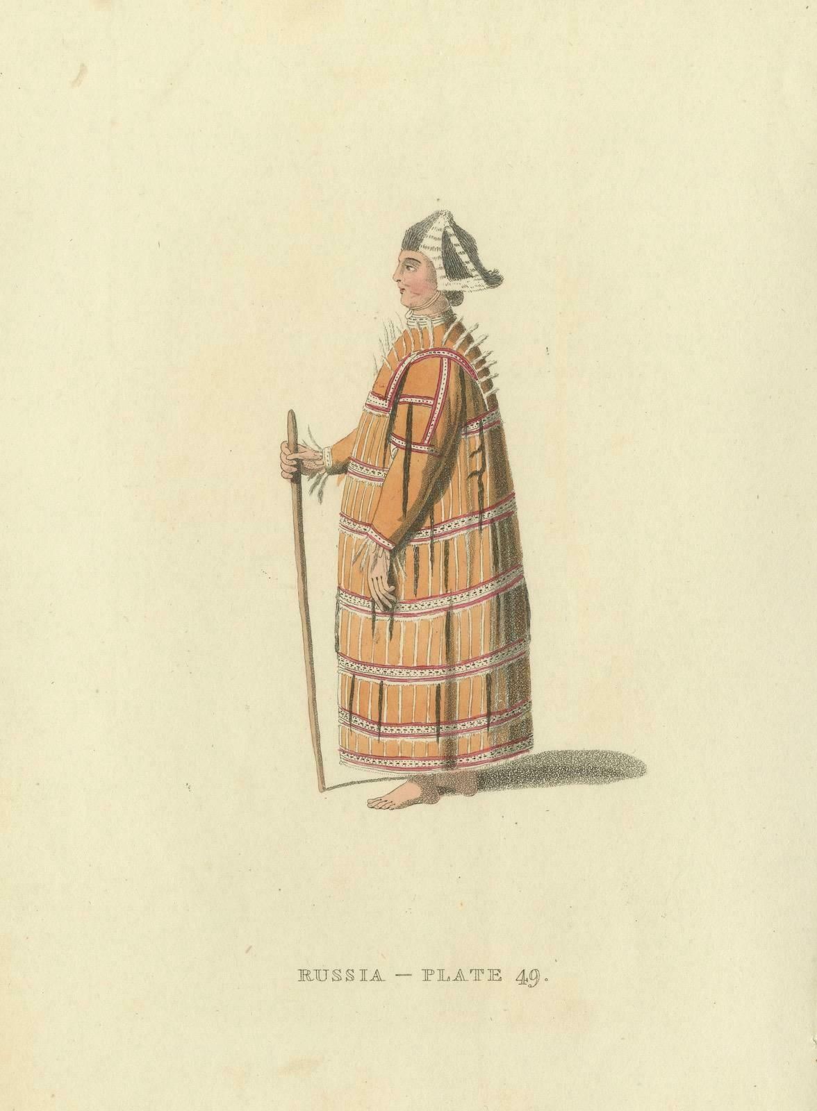 Hand Colored Engraving Of Aleutian And Kurilian Traditional Attire, 1814 photo furniture