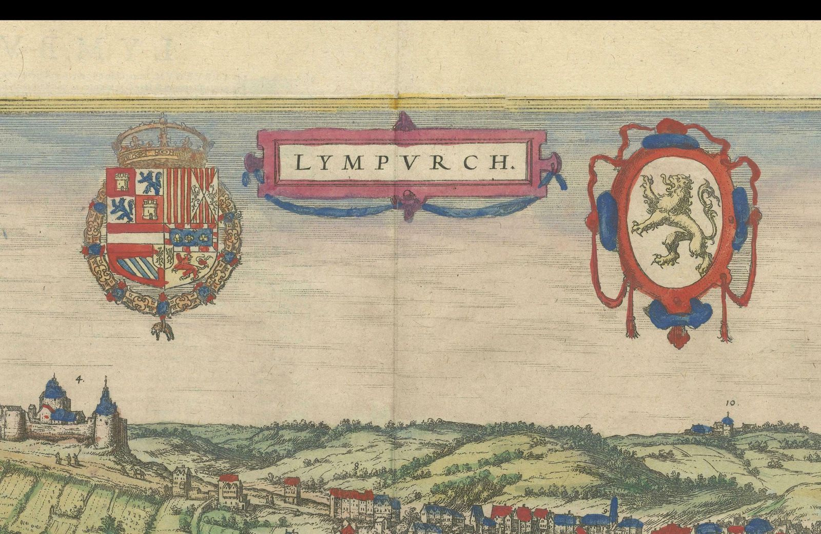 Original Antique Print Of Limbourg In Present Day Belgium, Published Circa 1580 photo buy