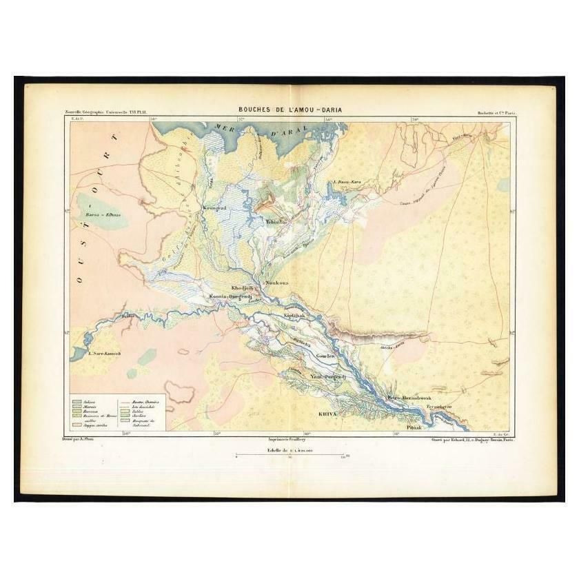 Antique Map Of The Mouth Of The Amu Darya River By Reclus, 1881