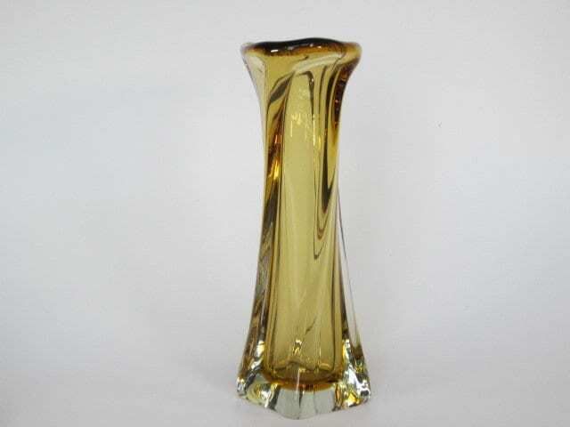 Mid Century Retro 60s Art Glass Vase Yellow Citrine Hand Blown Czech Art Glass photo buy