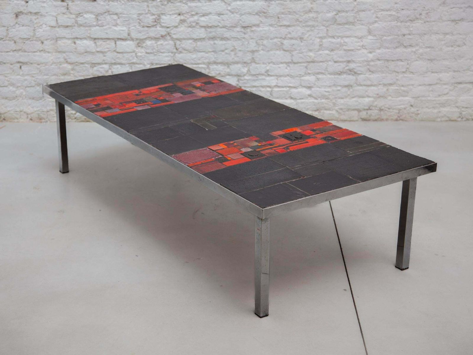 photo for sale Pia Manu For Amphora Large Coffee Table, Black And Red Glazed Tiles