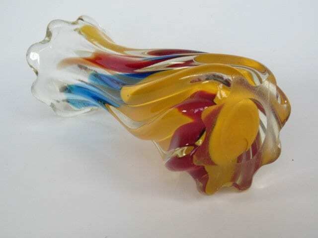 Japanese Mid Century Glass Vase Iwatsu Hineri Rainbow Fantasy Twisted Body photo buy