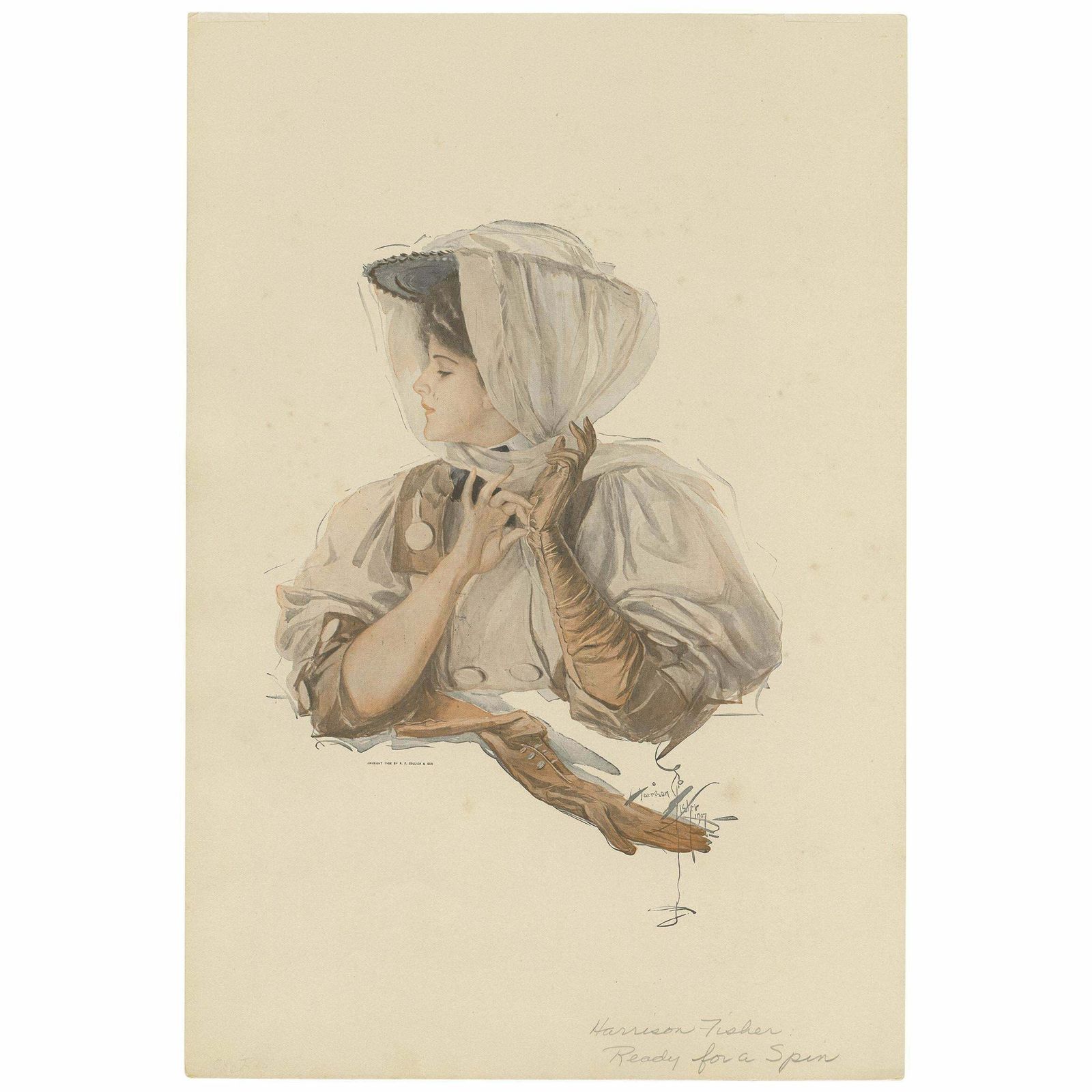 Antique Print 'Ready For A Spin' Made After H. Fisher, 1908