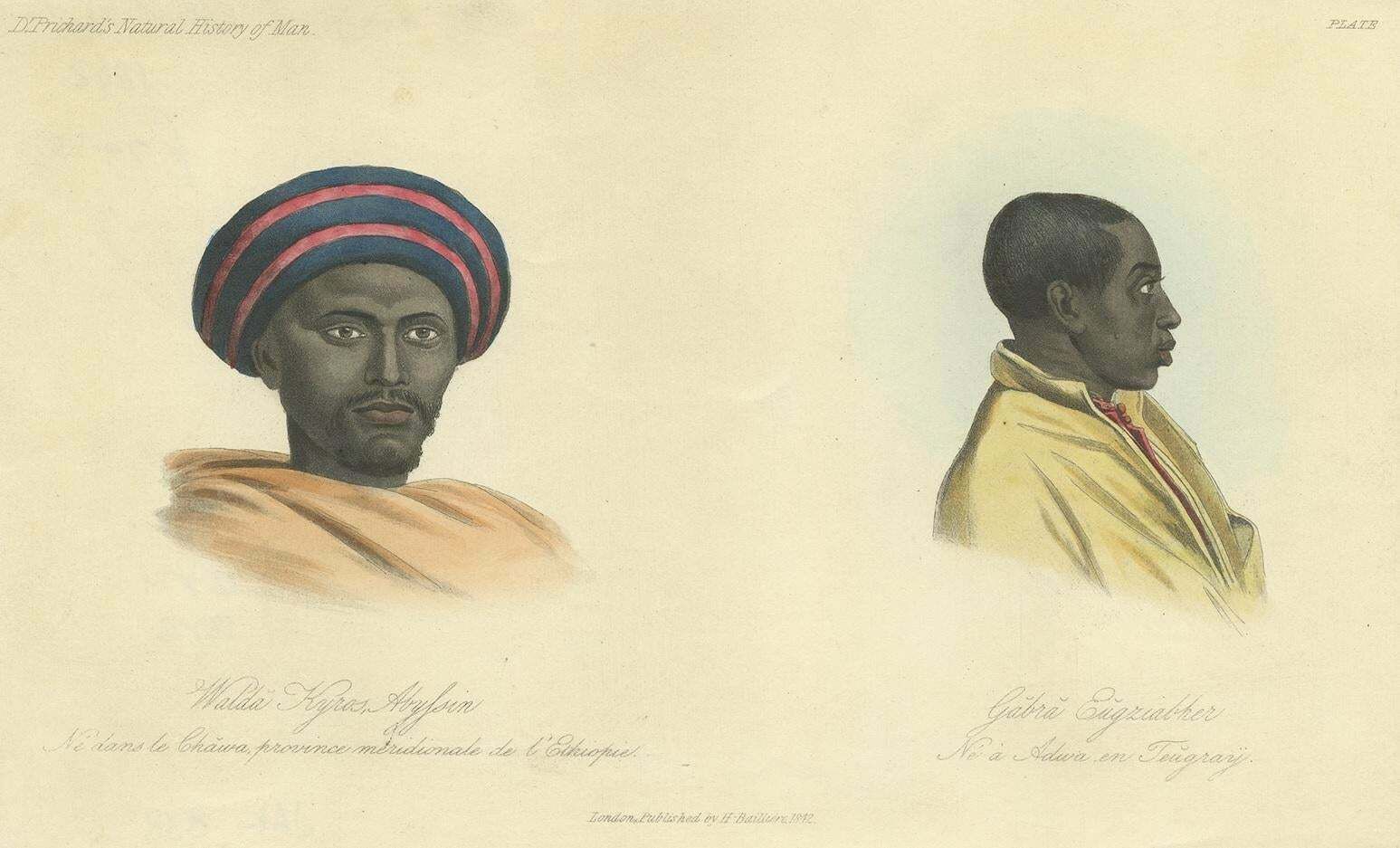 Antique Print Of An Abyssinian And A Native Of Adowa By Prichard, 1842 photo furniture