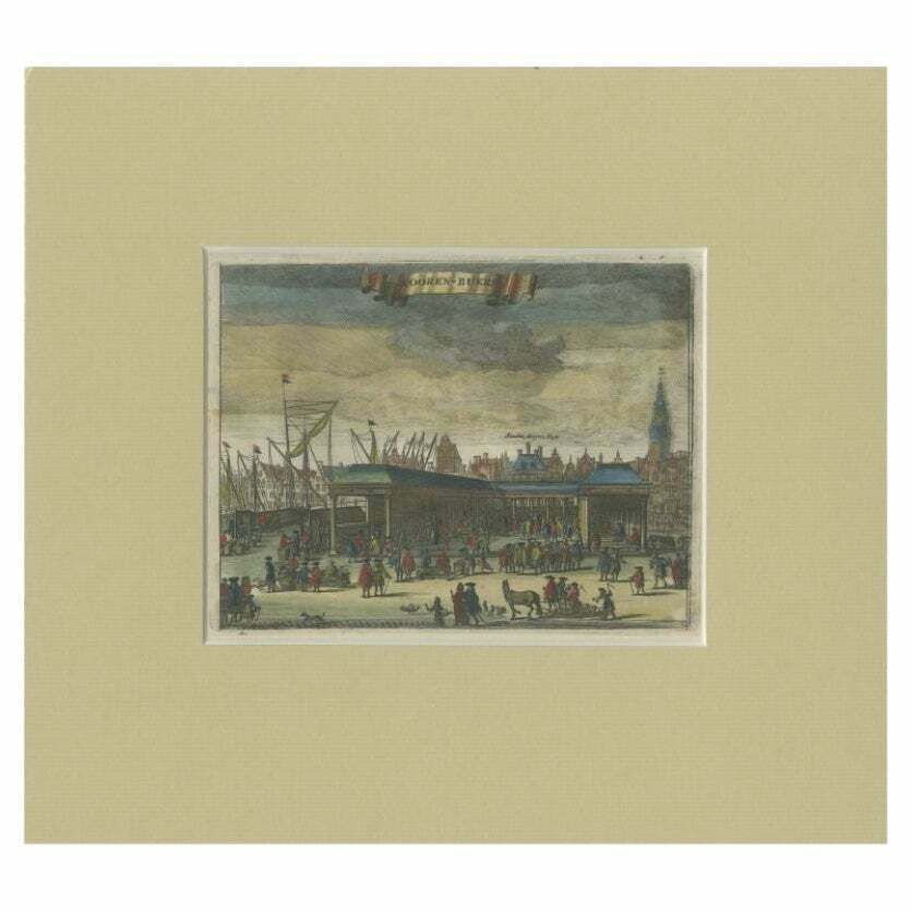 Antique Print Of The 'Korenbeurs' In Amsterdam By Commelin, 1726