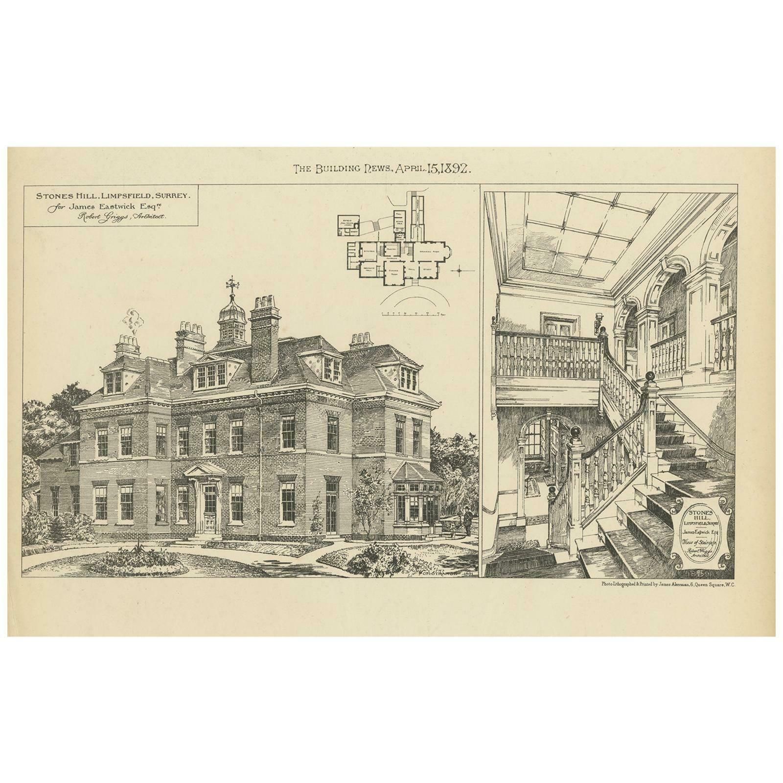 Antique Print Of Stones Hill In Limpsfield, Surrey, 1892