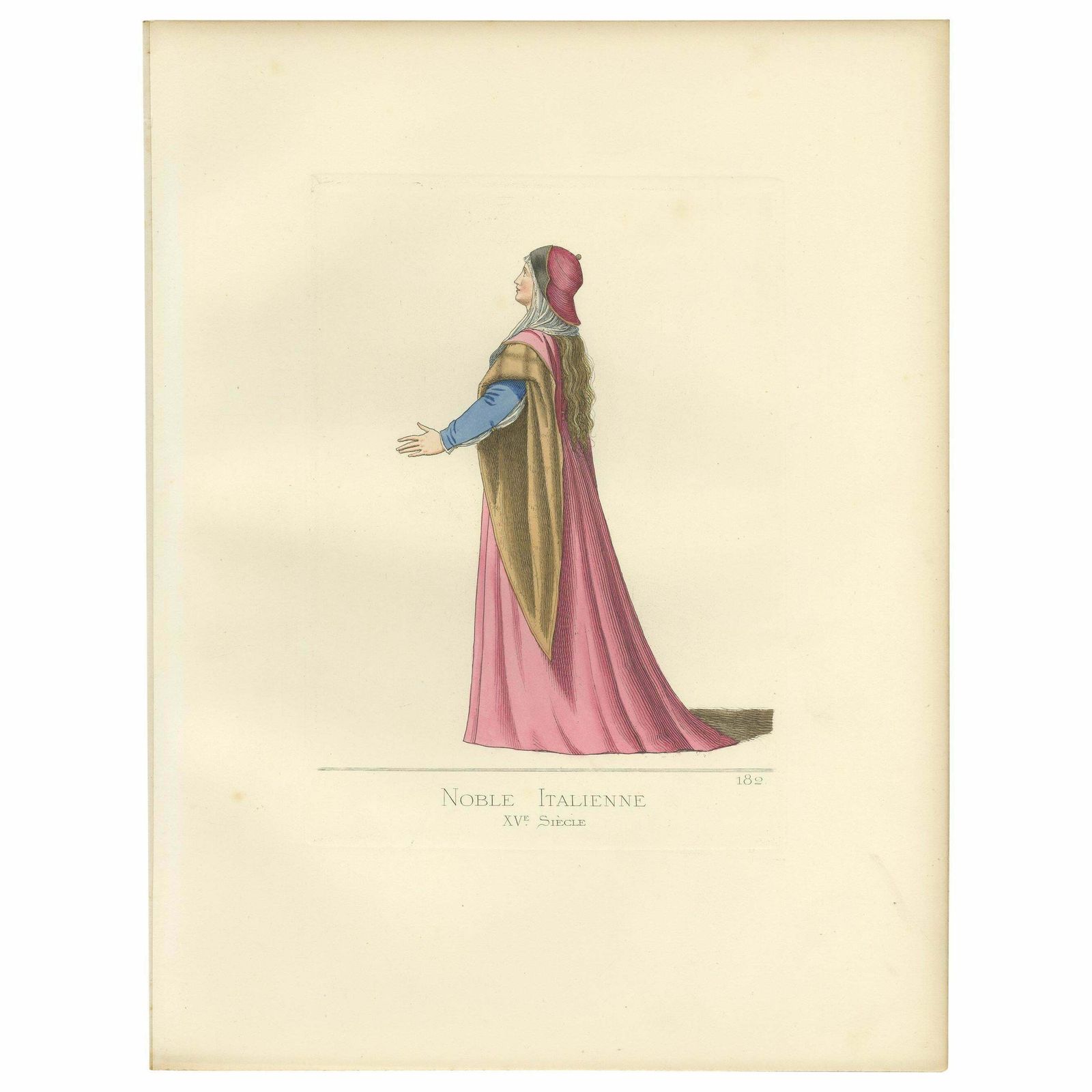 Antique Print Of An Italian Noblewoman, 15th Century, By Bonnard, 1860