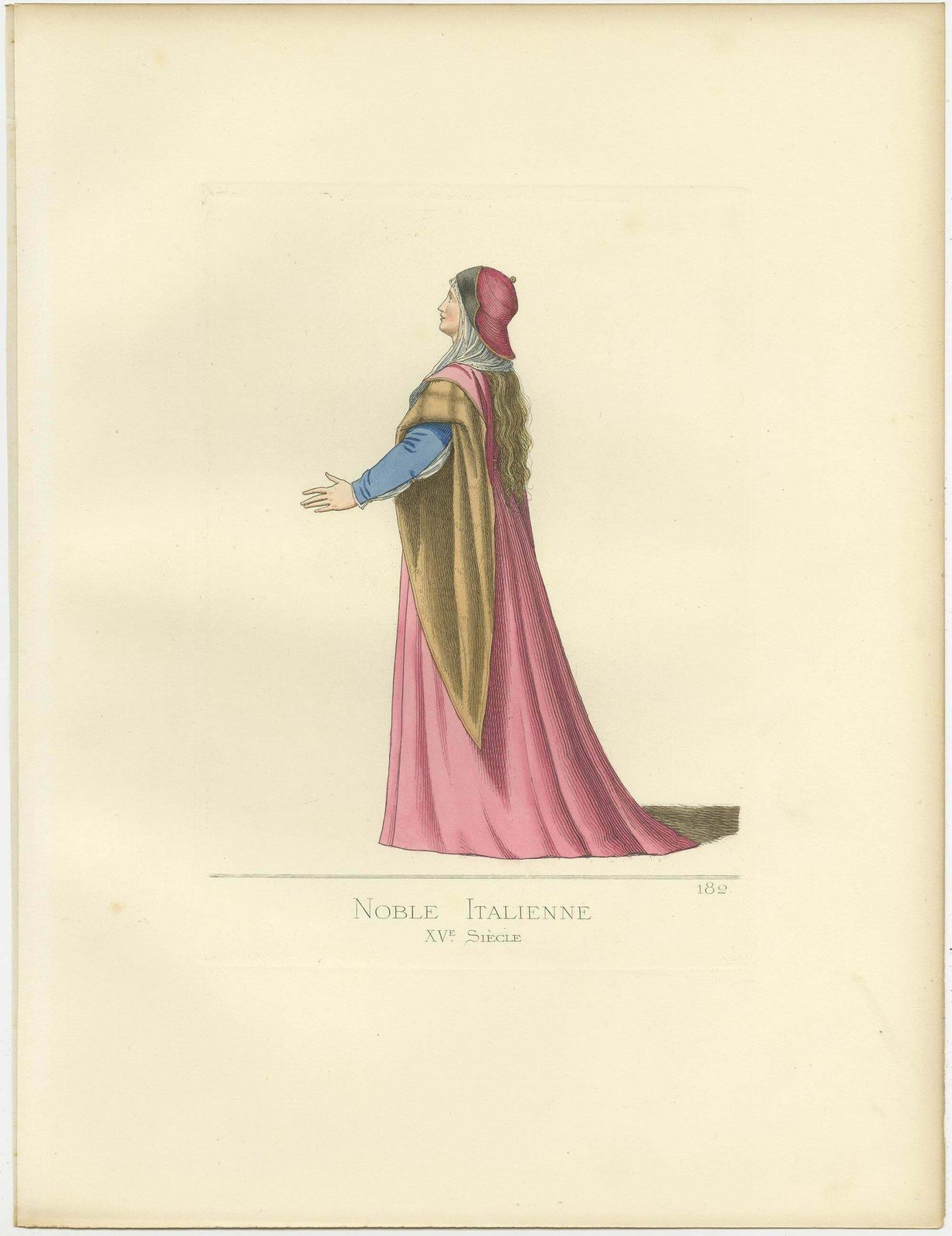 Antique Print Of An Italian Noblewoman, 15th Century, By Bonnard, 1860 photo furniture