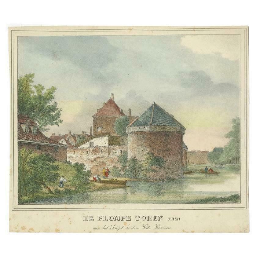 Antique Print Of The 'Plompetoren' In Utrecht By Houtman, C.1830