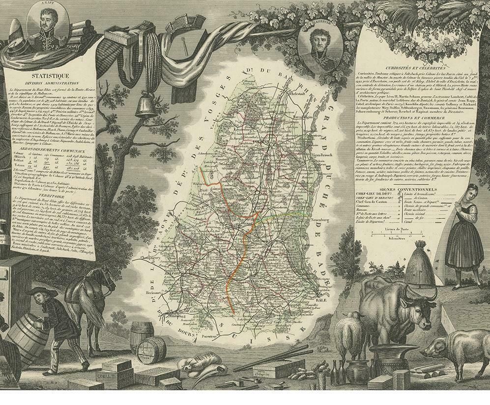 Antique Map Of Haut Rhin, France By V. Levasseur, 1854 photo Art