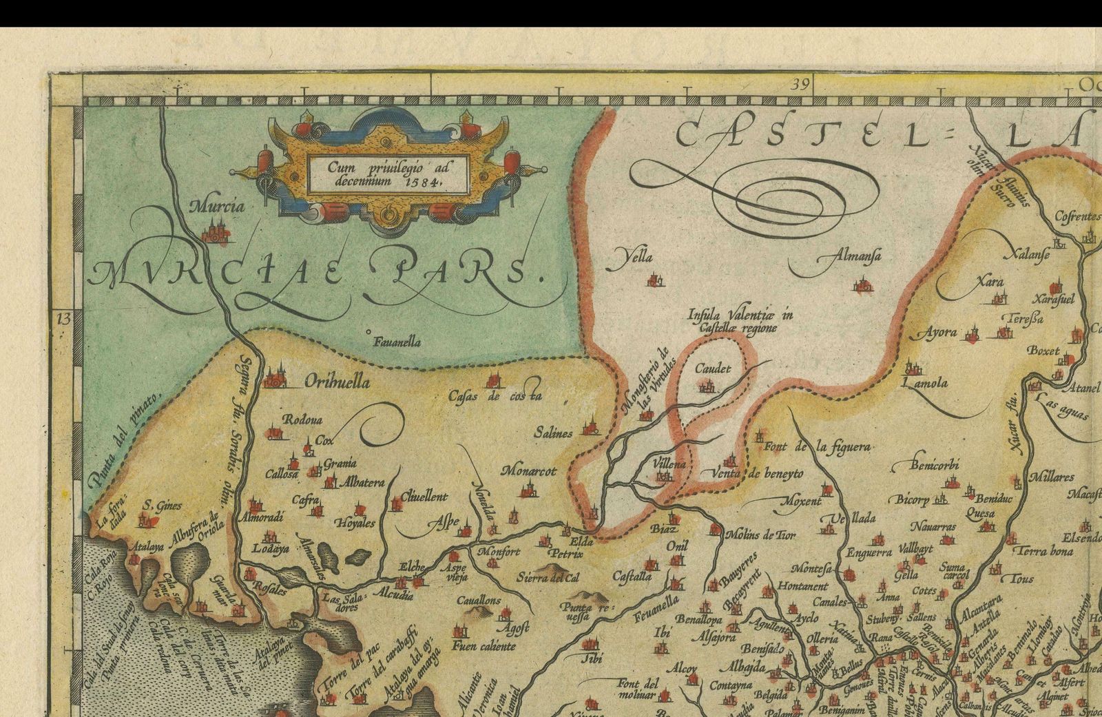 Decorative Original Antique Map Of Valencia In Southern Spain, Circa 1601 photo vintage