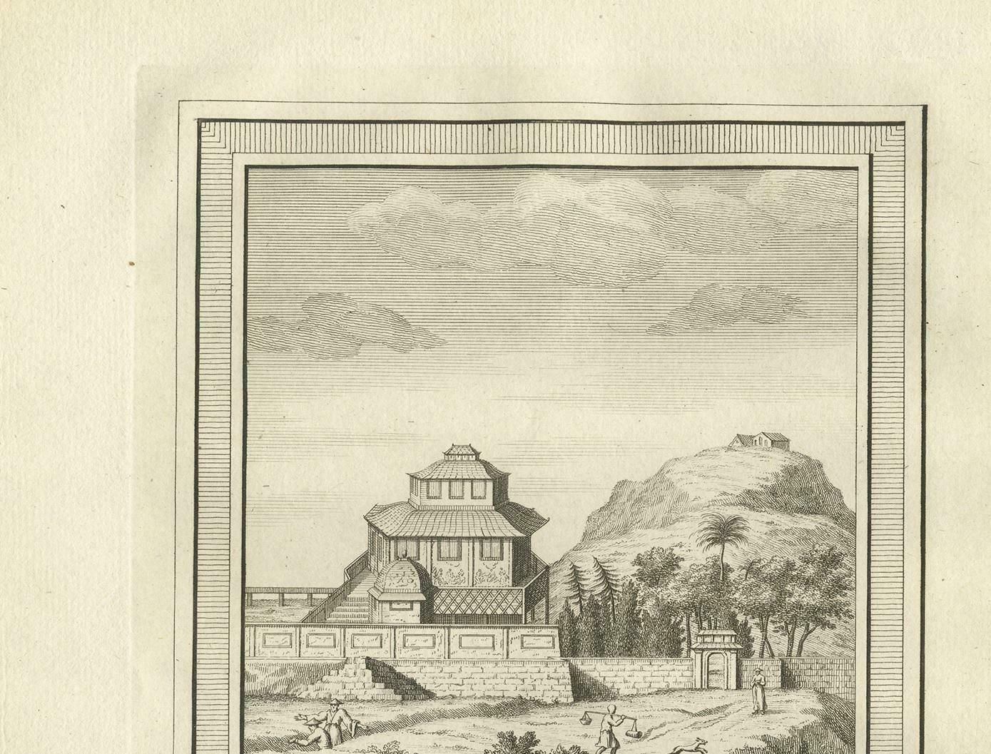 Antique Print Of The Canon Pagoda By Van Schley, '1758' photo for sale