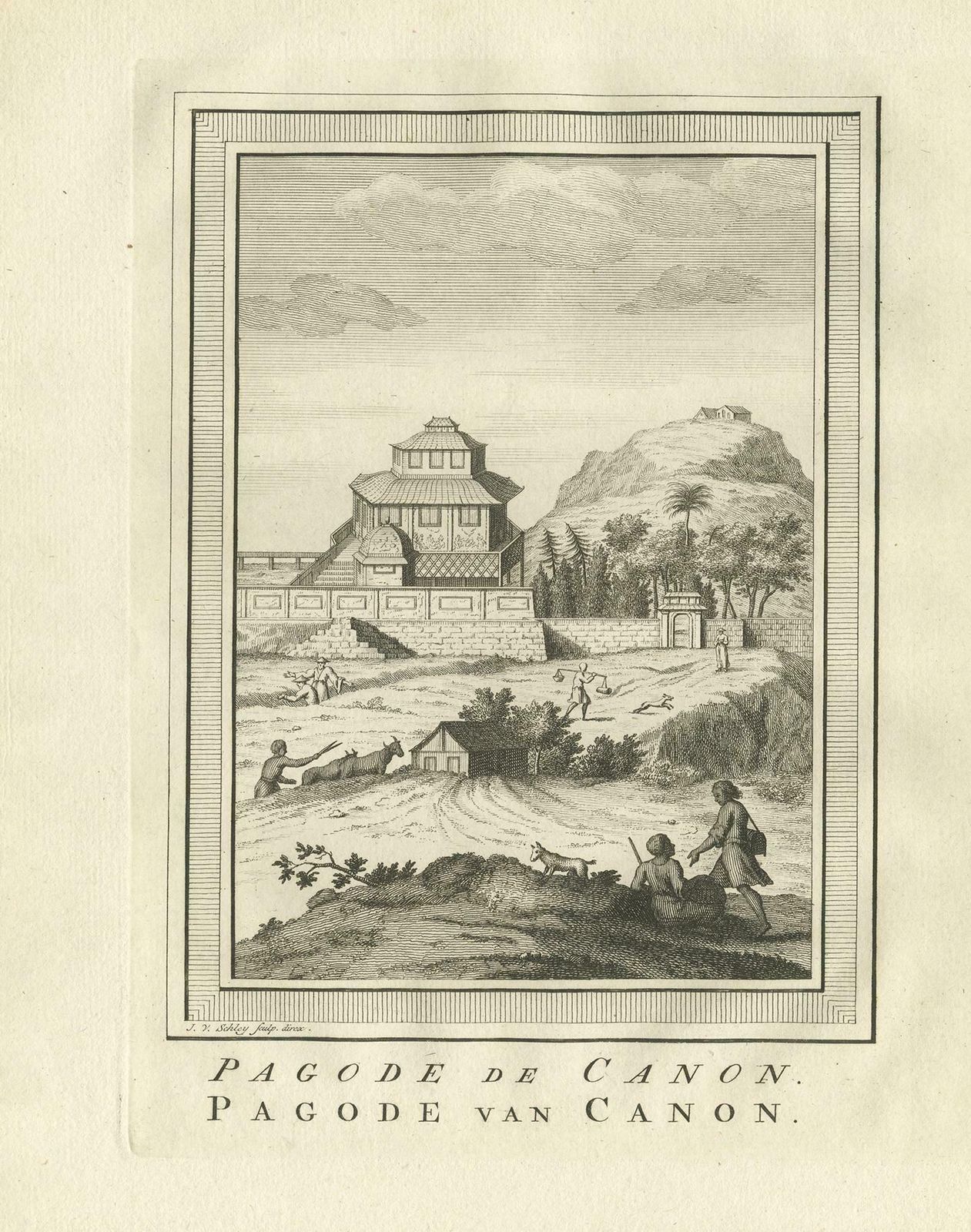 Antique Print Of The Canon Pagoda By Van Schley, '1758' photo Art