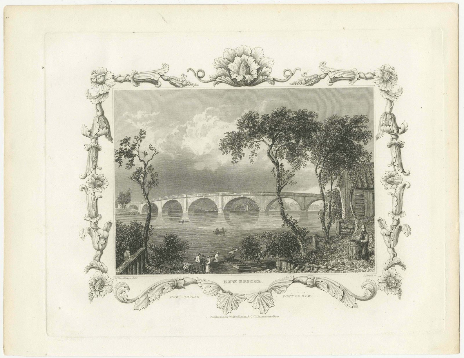 Charming Engraving Of Kew Bridge Over The River Thames, 1835 photo furniture